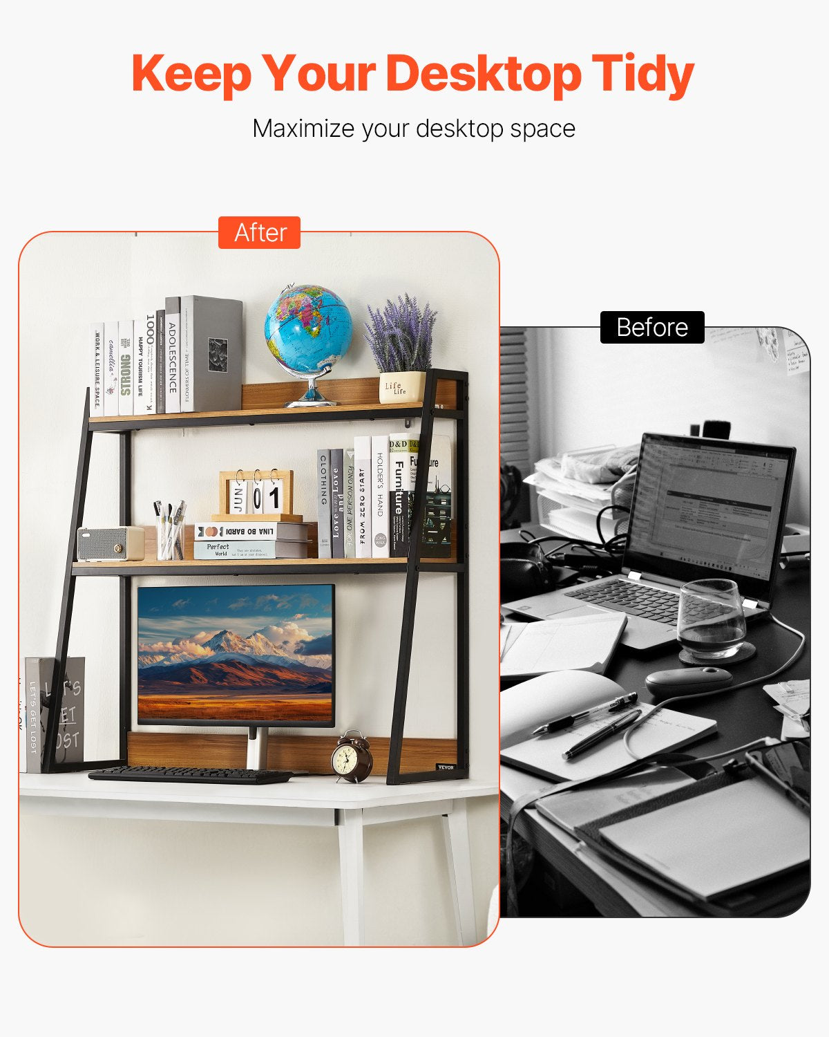 VEVOR Desktop Bookshelf Desktop Storage Organizer 2-Tier for Office and Home