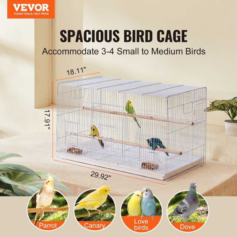 VEVOR Bird Flight Cage 18 in Small Metal Parakeet Cage for Cockatiels White