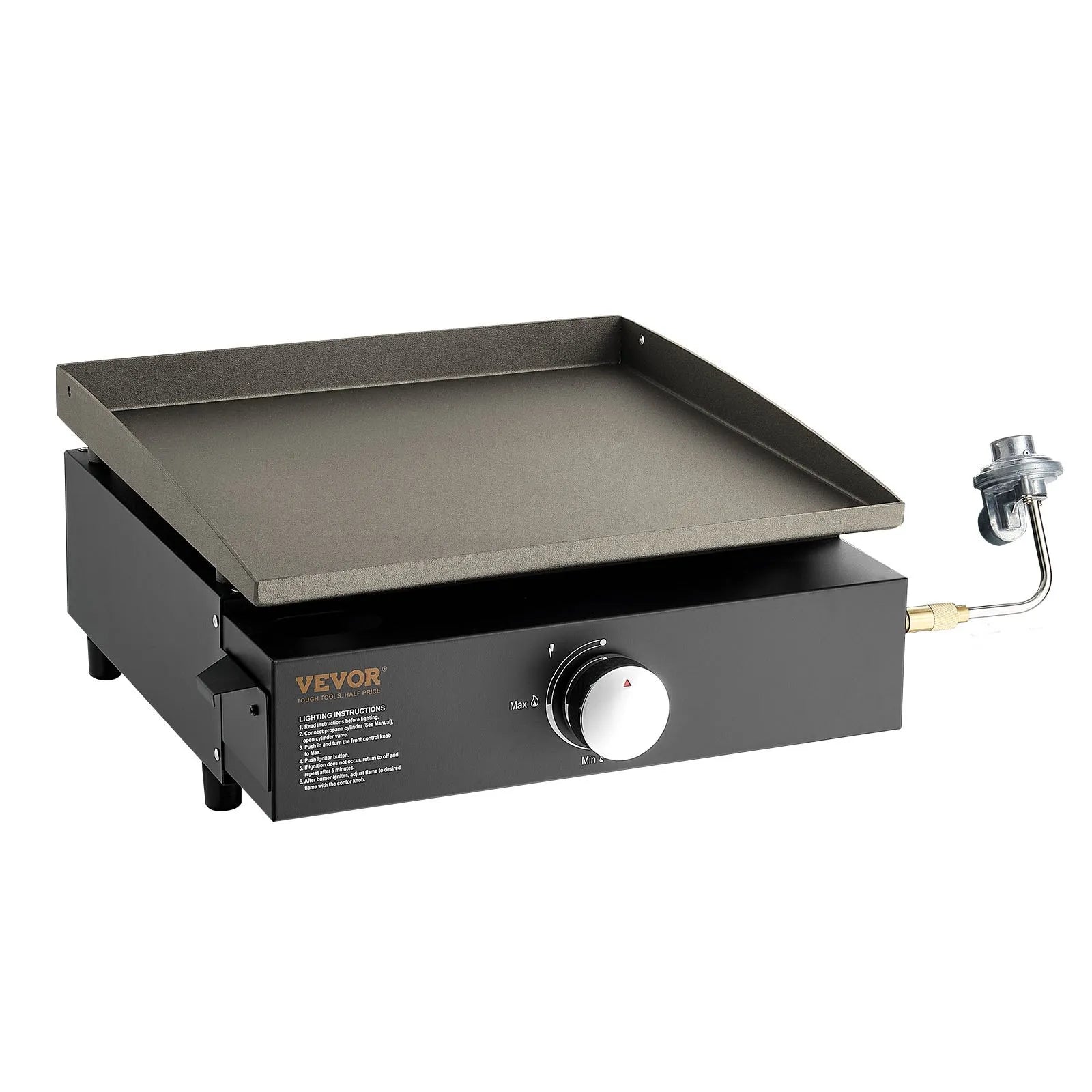 VEVOR Commercial Griddle, 16.9" Heavy Duty Manual Flat Top Griddle, Countertop Gas Grill with Non-Stick Cooking Plate, Steel LPG Gas Griddle, 1-Burner Restaurant Portable Grill - 13,000 BTU