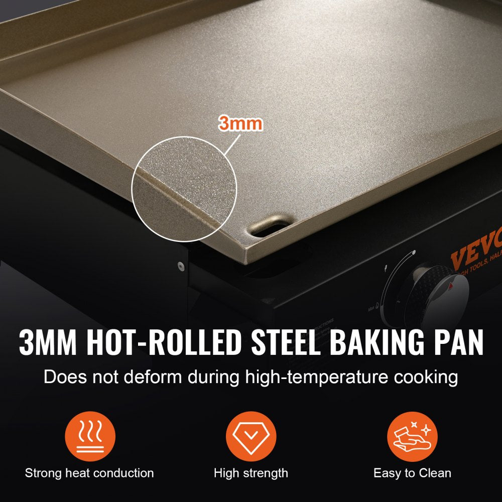 VEVOR Commercial Griddle, 22.4" Heavy Duty Manual Flat Top Griddle, Countertop Gas Grill with Non-Stick Cooking Plate, Steel LPG Gas Griddle, H-Shaped Burner Restaurant Portable Grill - 22,000 BT