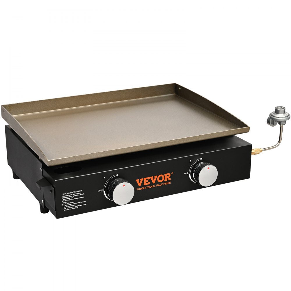 VEVOR Commercial Griddle, 22.4" Heavy Duty Manual Flat Top Griddle, Countertop Gas Grill with Non-Stick Cooking Plate, Steel LPG Gas Griddle, H-Shaped Burner Restaurant Portable Grill - 22,000 BT