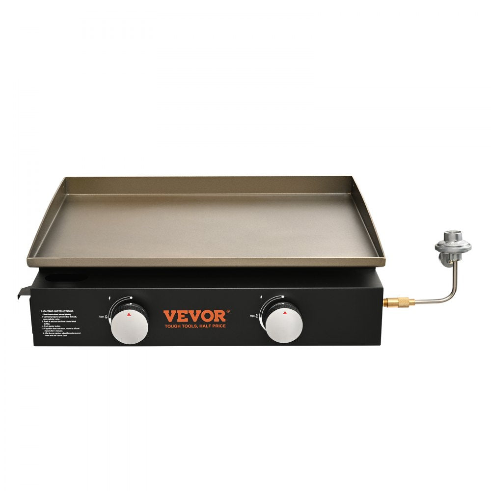 VEVOR Commercial Griddle, 22.4" Heavy Duty Manual Flat Top Griddle, Countertop Gas Grill with Non-Stick Cooking Plate, Steel LPG Gas Griddle, H-Shaped Burner Restaurant Portable Grill - 22,000 BT