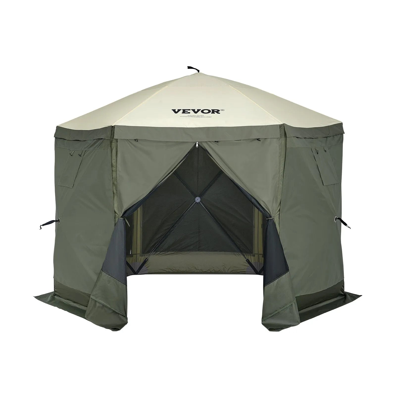 VEVOR Pop Up Gazebo Tent, Pop-Up Screen Tent 6 Sided Canopy Sun Shelter with 6 Removable Privacy Wind Cloths & Mesh Windows, 10x10FT Quick Set Screen Tent with Mosquito Netting, Army Green