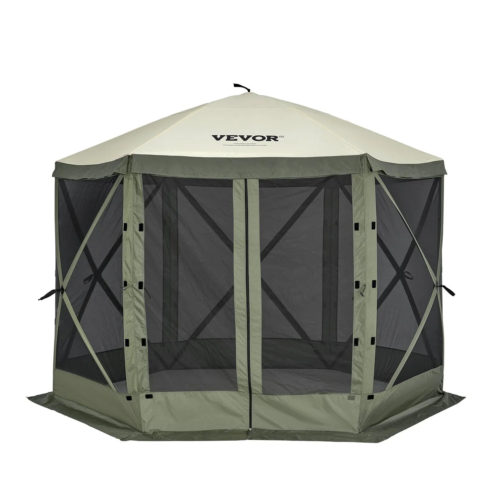 VEVOR Pop Up Gazebo Tent, Pop-Up Screen Tent 6 Sided Canopy Sun Shelter with 6 Removable Privacy Wind Cloths & Mesh Windows, 10x10FT Quick Set Screen Tent with Mosquito Netting, Army Green