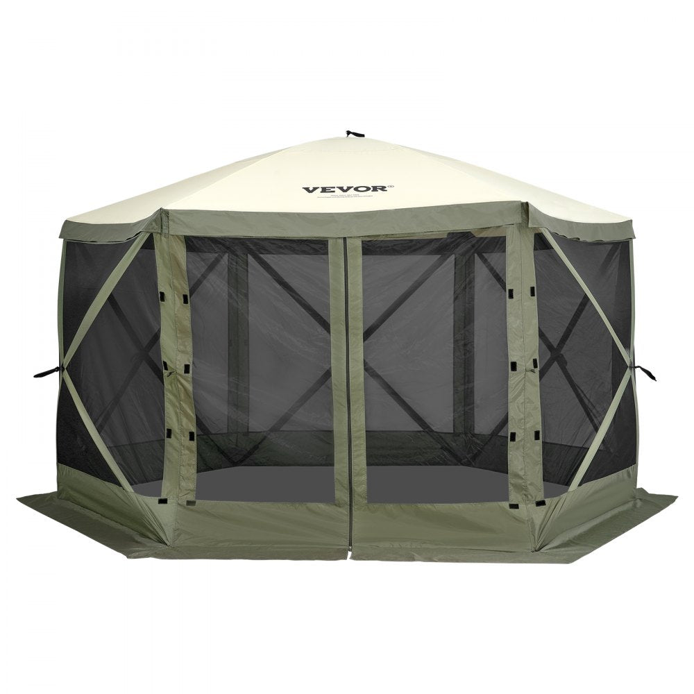 VEVOR Pop Up Gazebo Tent, Pop-Up Screen Tent 6 Sided Canopy Sun Shelter with 6 Removable Privacy Wind Cloths & Mesh Windows, 12x12FT Quick Set Screen Tent with Mosquito Netting, Army Green