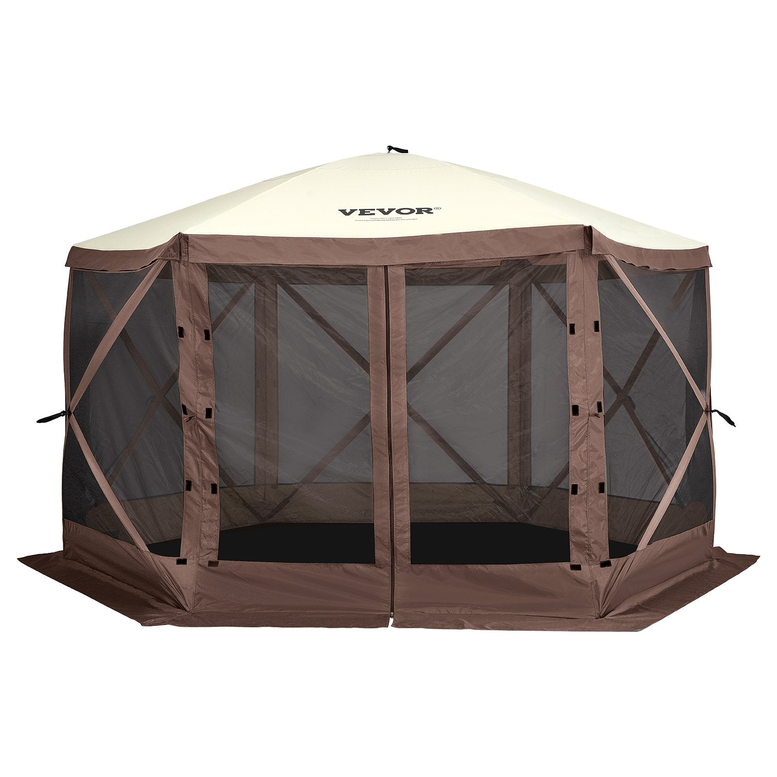 VEVOR Pop Up Gazebo Tent, Pop-Up Screen Tent 6 Sided Canopy Sun Shelter with 6 Removable Privacy Wind Cloths & Mesh Windows, 12.5x12.5FT Quick Set Screen Tent with Mosquito Netting, Brown