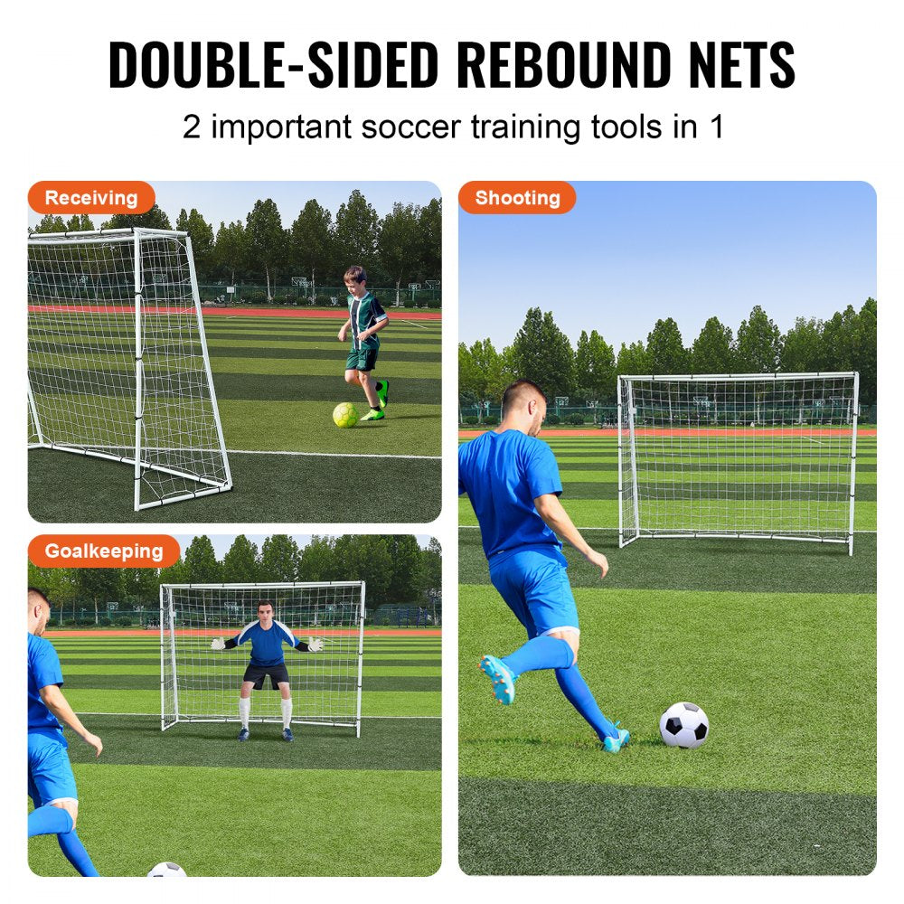 VEVOR Soccer Rebound Trainer, 8x6FT Iron Soccer Training Equipment, Sports Football Rebounder Wall with Double-Sided Rebounding Net & Goal, Perfect for Backyard Practicing, Solo Training, Passing