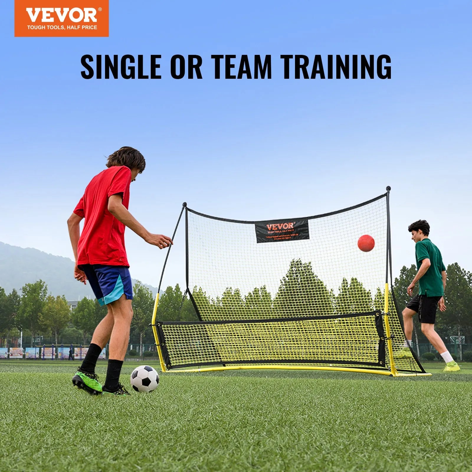 VEVOR Soccer Trainer, 2-IN-1 Portable Soccer Rebounder Net, 72"x51" Iron Soccer Practice Equipment, Sports Football Rebounder Wall with Portable Bag, Perfect for Team Solo Training, Passing, Volley