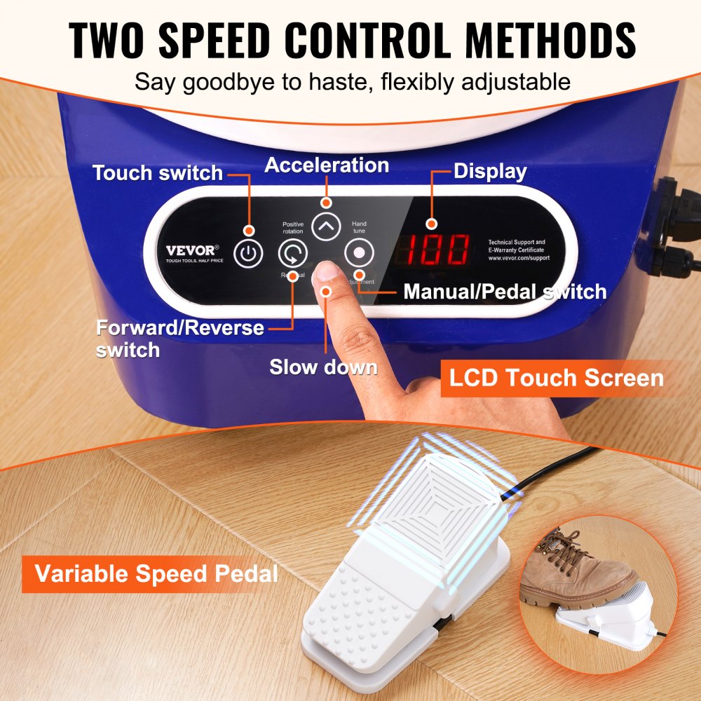 VEVOR Pottery Wheel, 10 inch Pottery Forming Machine, 350W Electric Wheel for Pottery with Foot Pedal and LCD Touch Screen, Direct Drive Ceramic Wheel with 3 Support Legs for DIY Art Craft, Blue