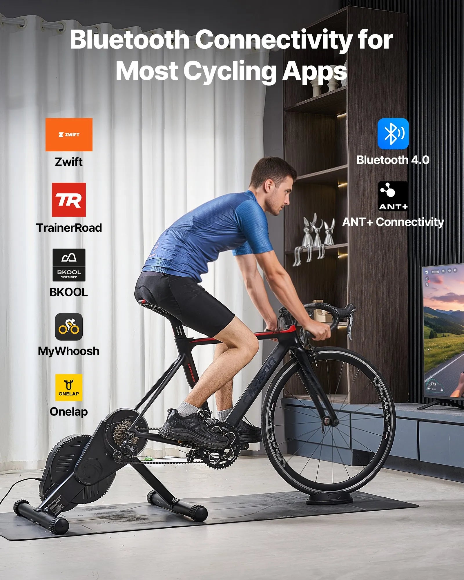 VEVOR Bike Trainer, 1-13 Level, 26-29 in & 700C Wheels, Smart Bicycle Stationary Stand for Indoor Exercise Riding with Front Wheel Riser Block, Fits Road and Mountain Bikes, Compatible with Zwift App