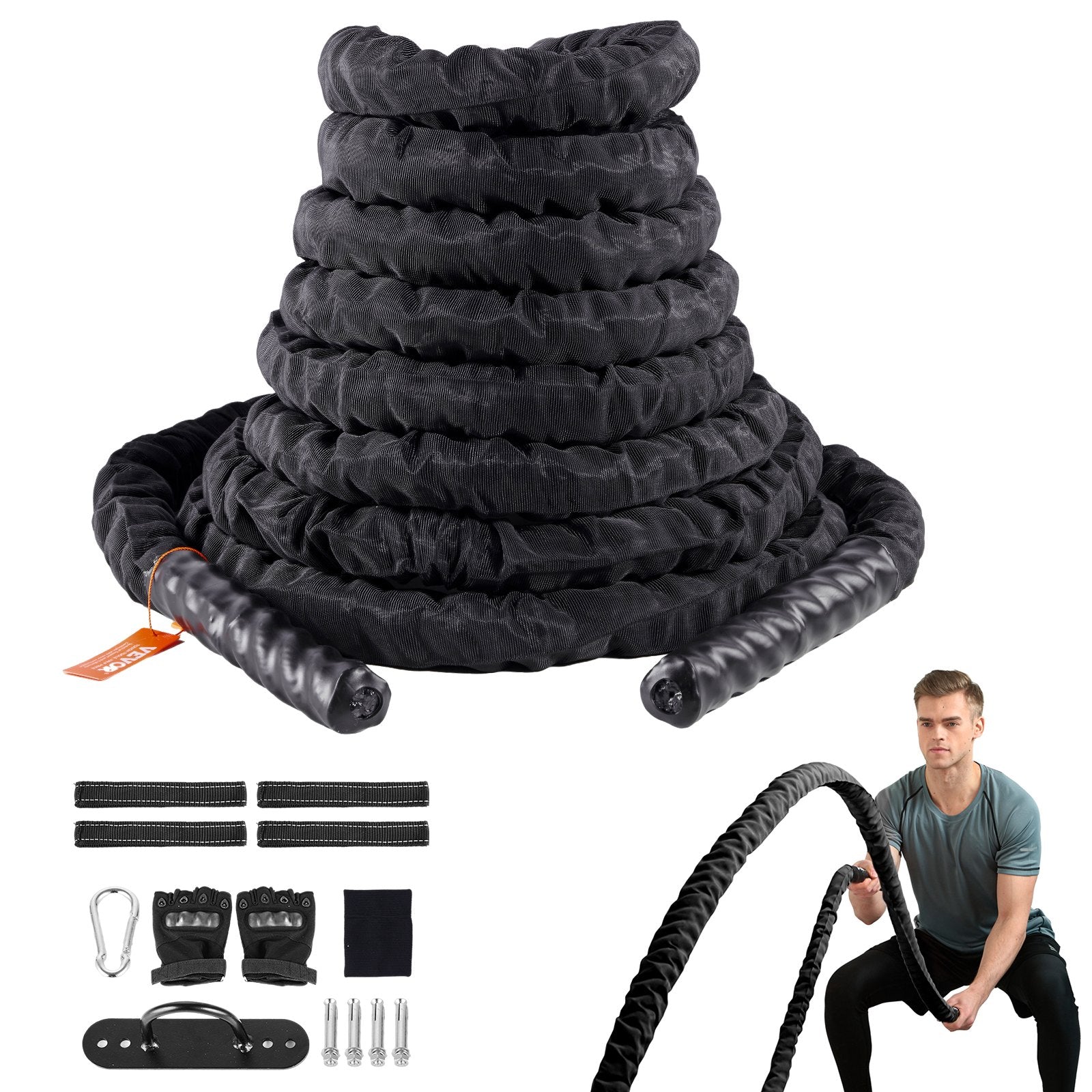 VEVOR Battle Rope 1.5" 40Ft Gym Workout Strength Training Exercise Fitness Rope