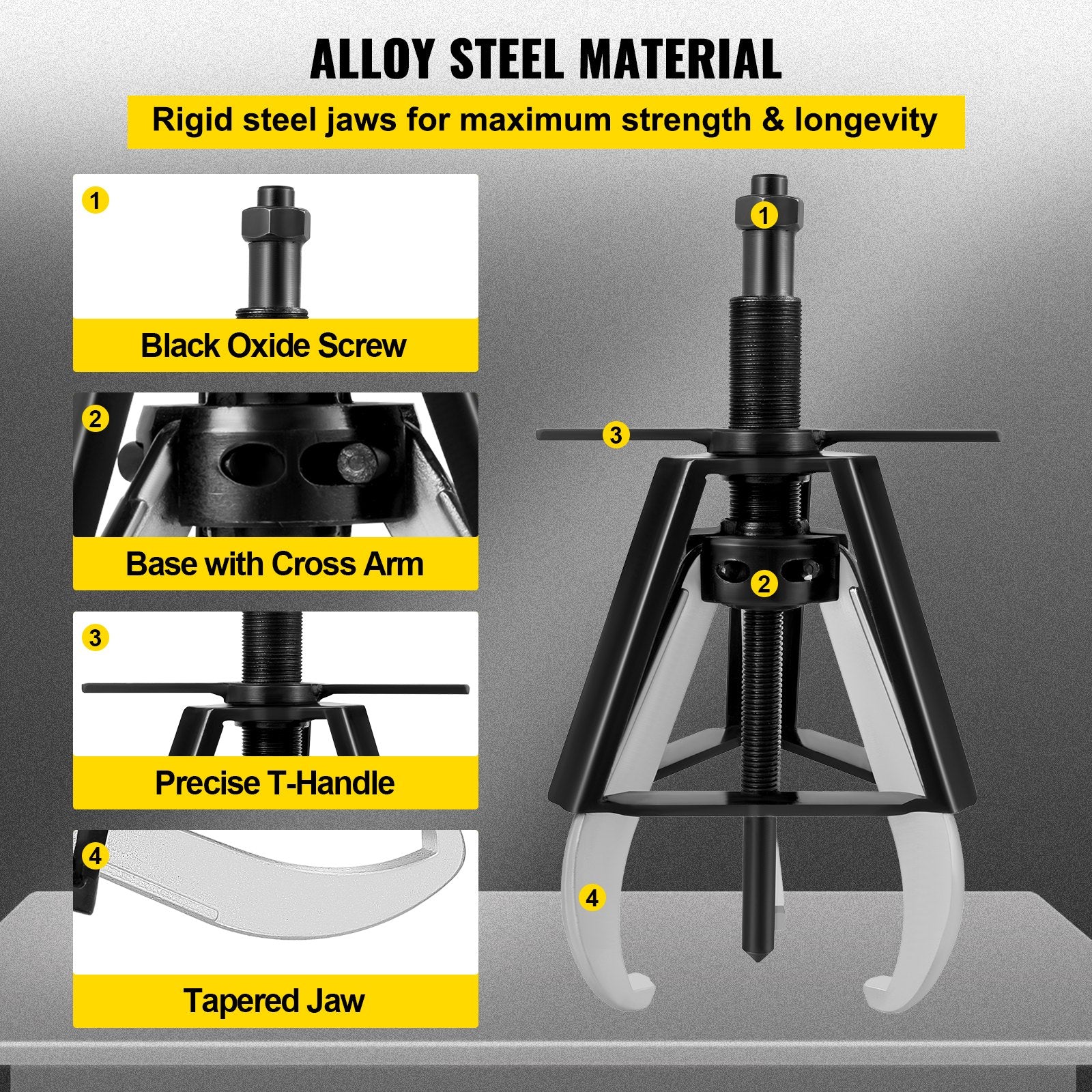 VEVOR 3 Jaw Gear Puller, 10 Ton/22040 LBS Capacity Manual Puller,11\" -16.3\" Spread Reach and 4.4\"- 9.8\" Spread Range, 14.5\" Lead Screw Length Gear Removal Tools For Slide Gears, Pulleys, and Flyw