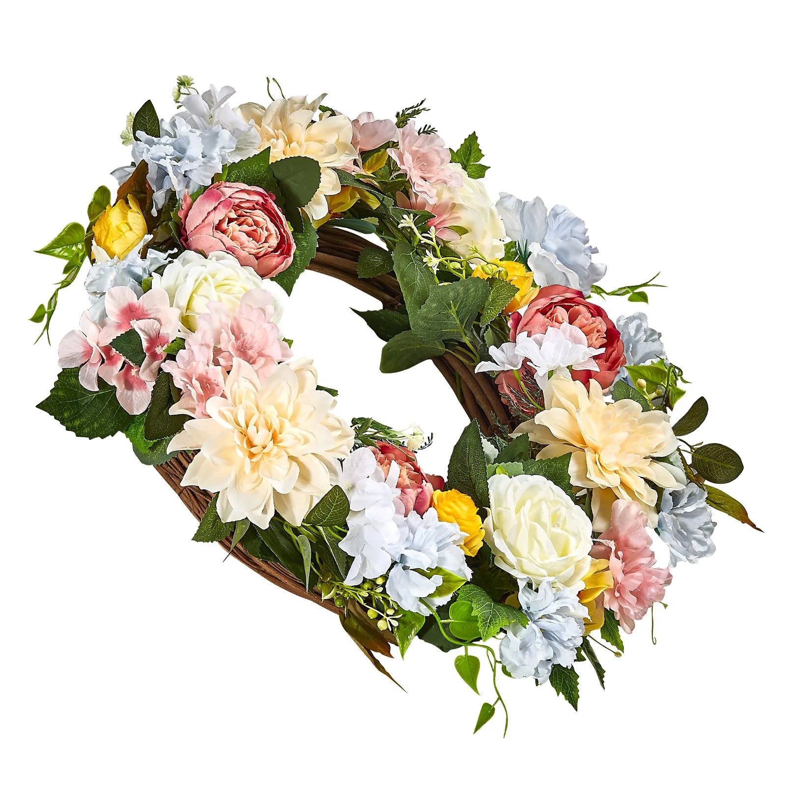 VEVOR Artificial Decorative Wreath 24 in White Pink Yellow Peonies Hydrangeas