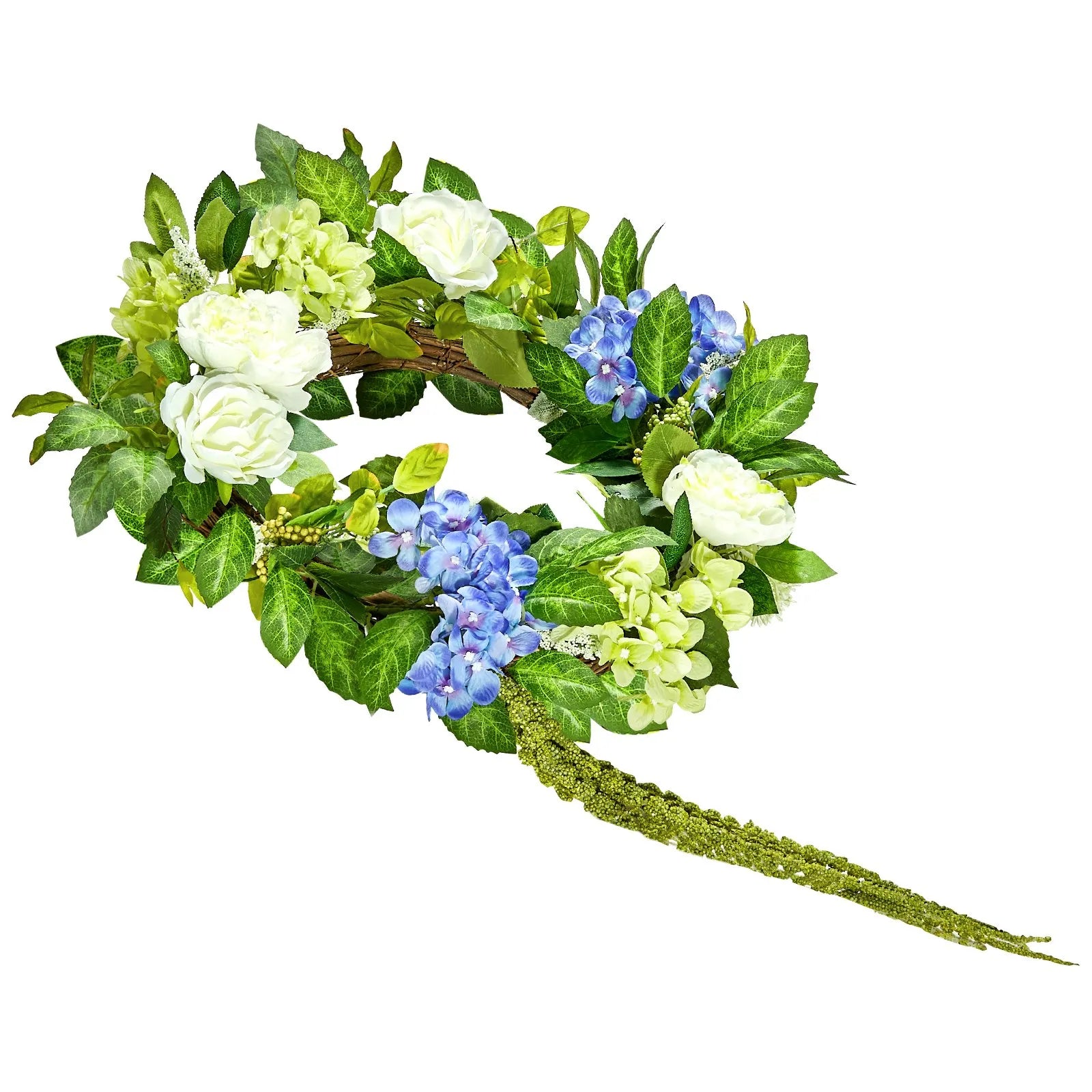VEVOR Artificial Decorative Wreath 23 in Blue White Green with Hydrangeas Roses