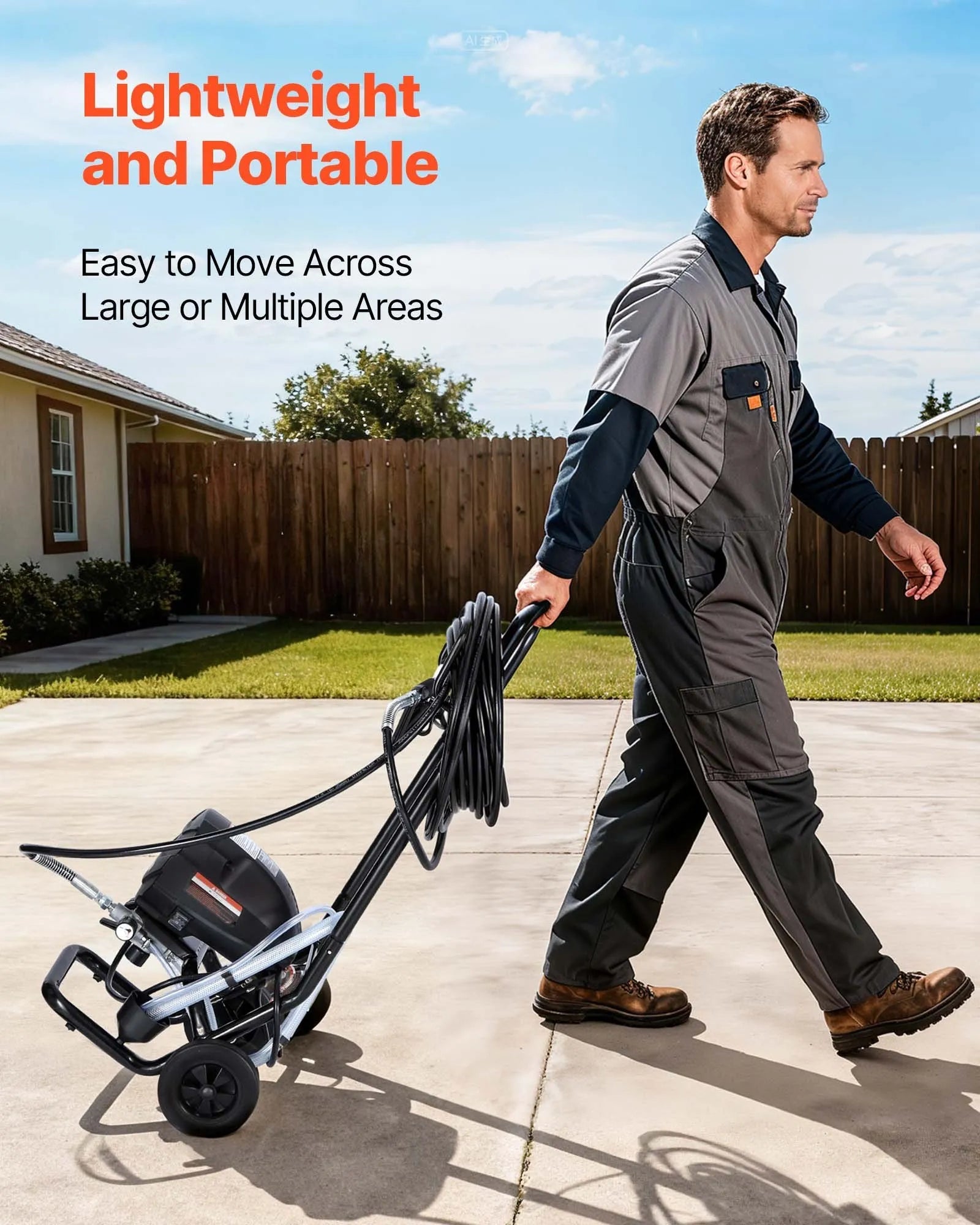 VEVOR Stand Airless Paint Sprayer, 650W, 3000PSI High Pressure Airless Sprayer with Cart, Cleaning Brush, Hose, Extension Rod, Nozzles, Electric Spray Paint Machine for House Exterior and Interior