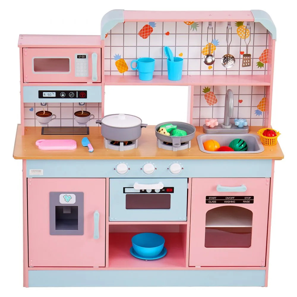VEVOR Kitchen Playset Kids Pretend Cooking Play Toy 24 Piece Accessories Pink