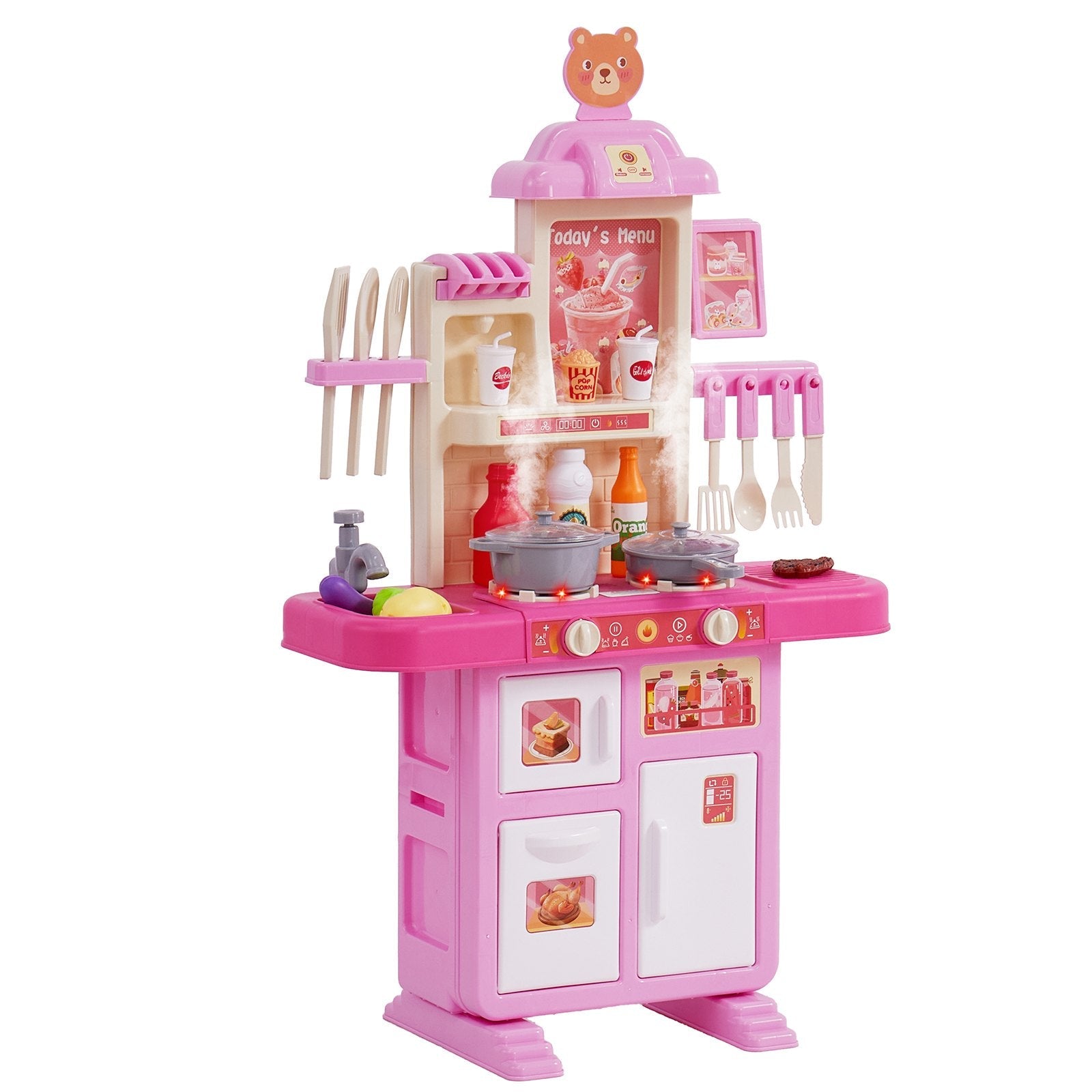 VEVOR Kitchen Playset Kids Pretend Cooking Play Toy 48 Piece Accessories Pink