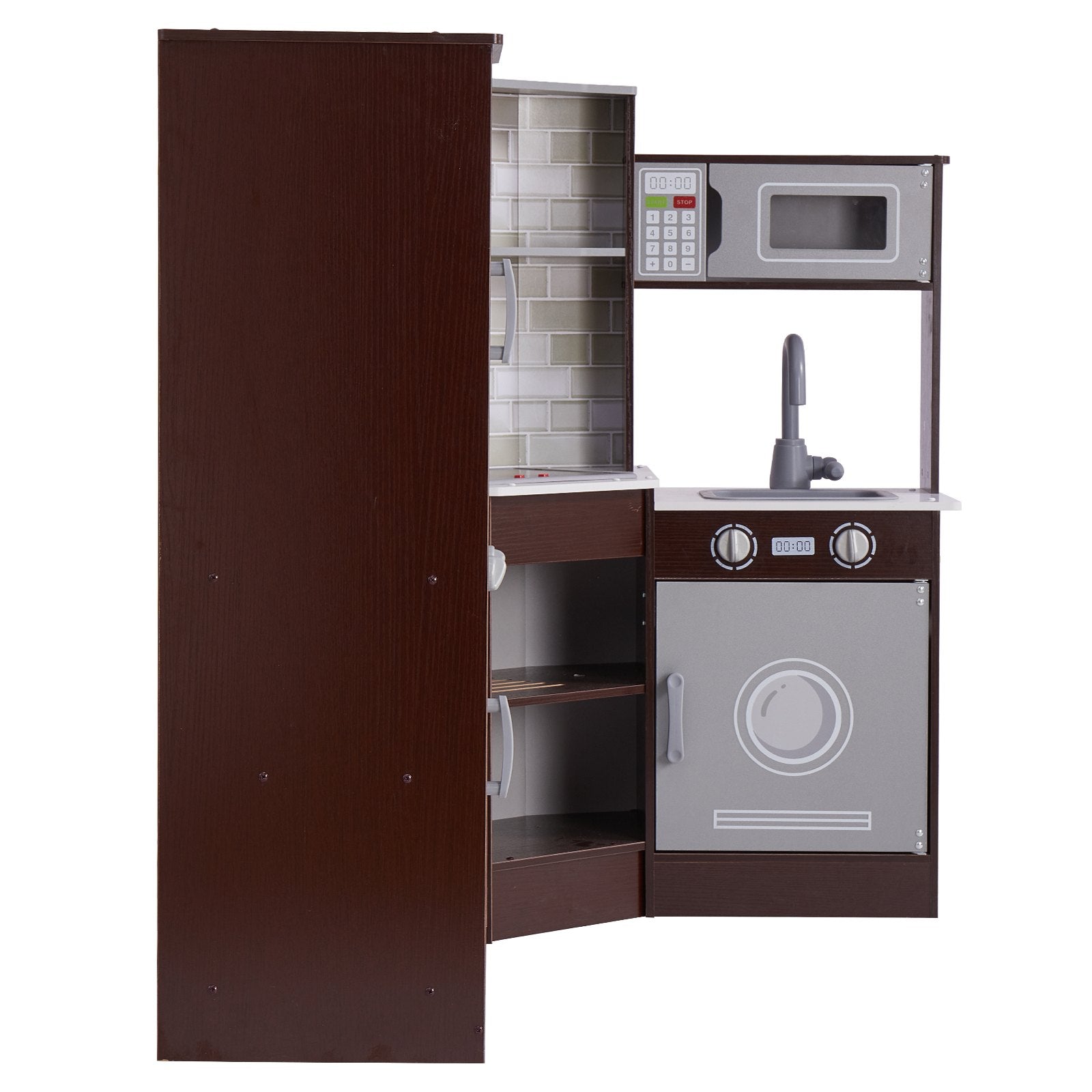 VEVOR Kitchen Playset Kids Pretend Cooking Play Toy 24 Piece Accessories Brown