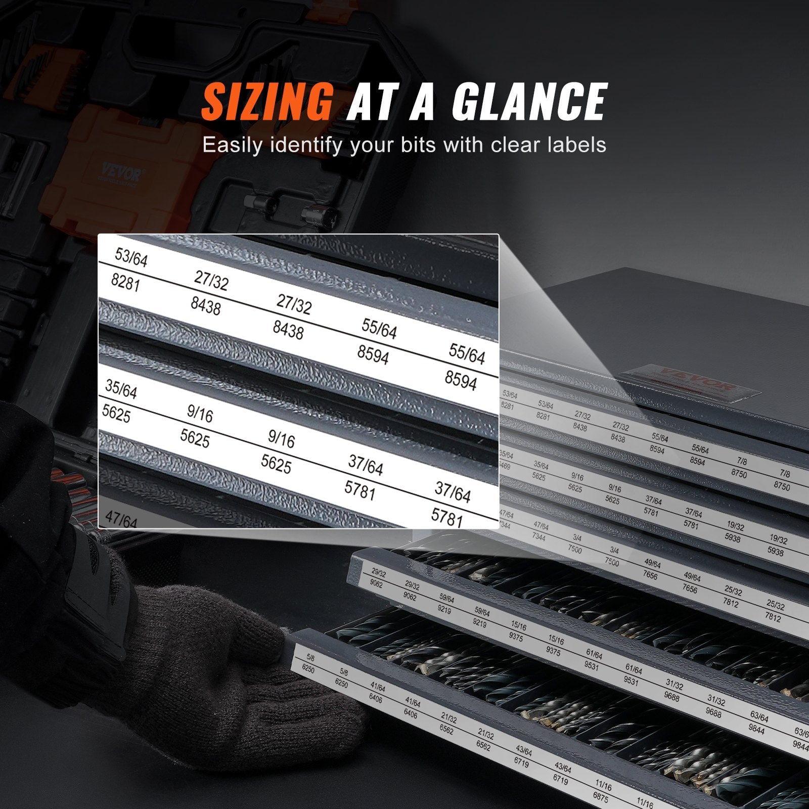 VEVOR Drill Bit Dispenser Cabinet, Five-Drawer Drill Bit Organizer Cabinet for 33/64" to 63/64" Steel Drill Dispenser Organizer Cabinet with Labels, Stackable Drill Dispenser for Drill Bit Storage
