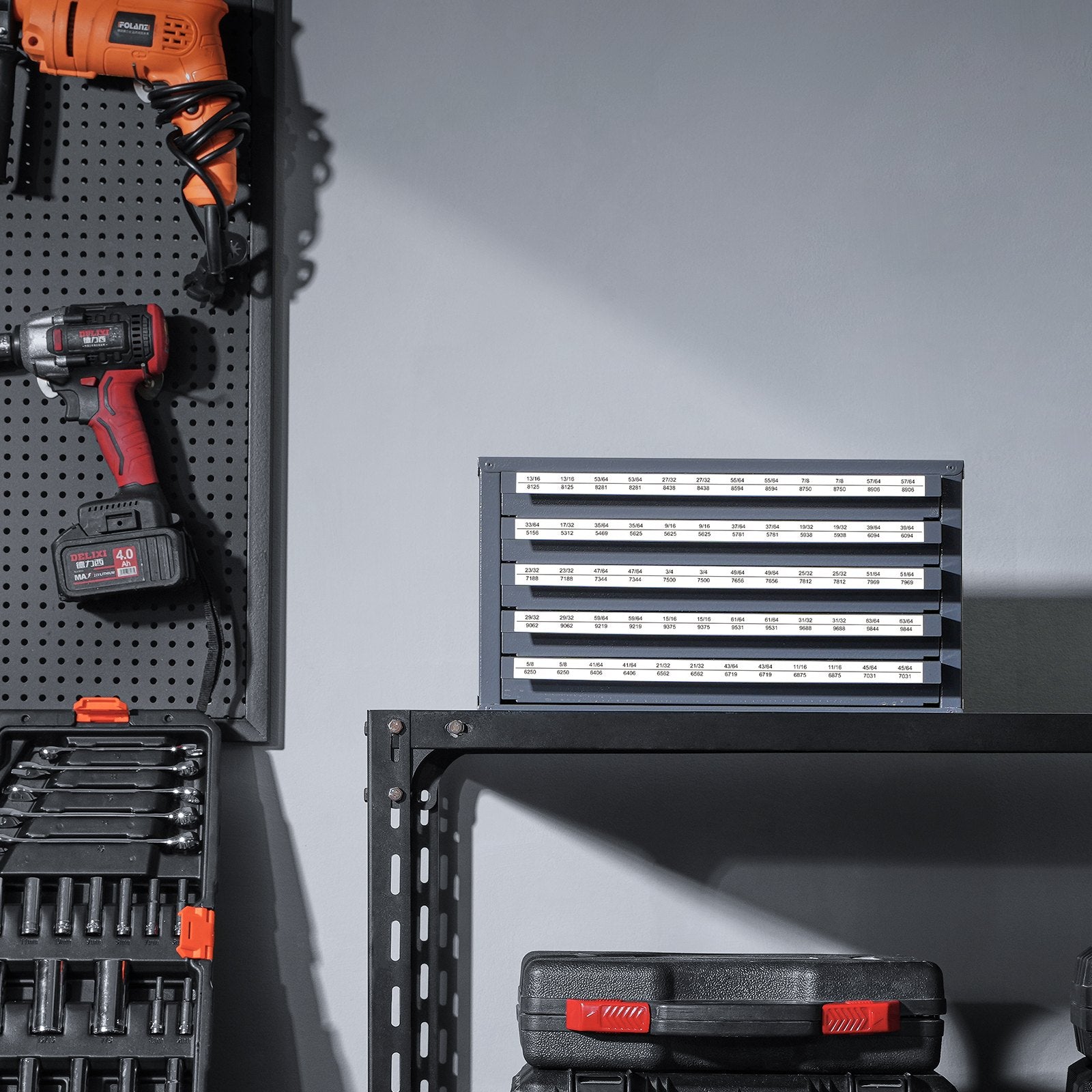 VEVOR Drill Bit Dispenser Cabinet, Five-Drawer Drill Bit Organizer Cabinet for 33/64" to 63/64" Steel Drill Dispenser Organizer Cabinet with Labels, Stackable Drill Dispenser for Drill Bit Storage