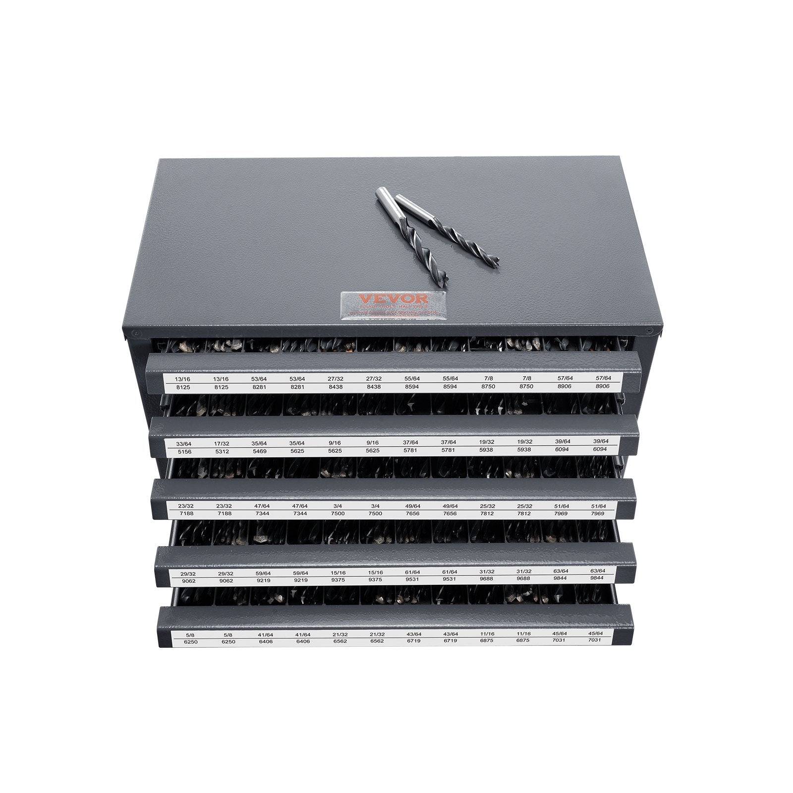 VEVOR Drill Bit Dispenser Cabinet, Five-Drawer Drill Bit Organizer Cabinet for 33/64" to 63/64" Steel Drill Dispenser Organizer Cabinet with Labels, Stackable Drill Dispenser for Drill Bit Storage