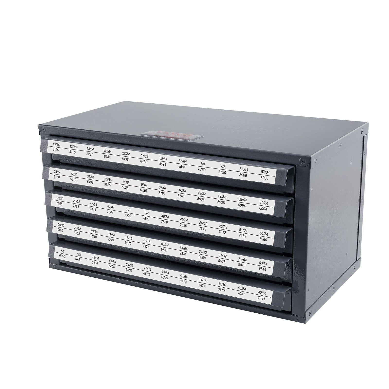 VEVOR Drill Bit Dispenser Cabinet, Five-Drawer Drill Bit Organizer Cabinet for 33/64" to 63/64" Steel Drill Dispenser Organizer Cabinet with Labels, Stackable Drill Dispenser for Drill Bit Storage