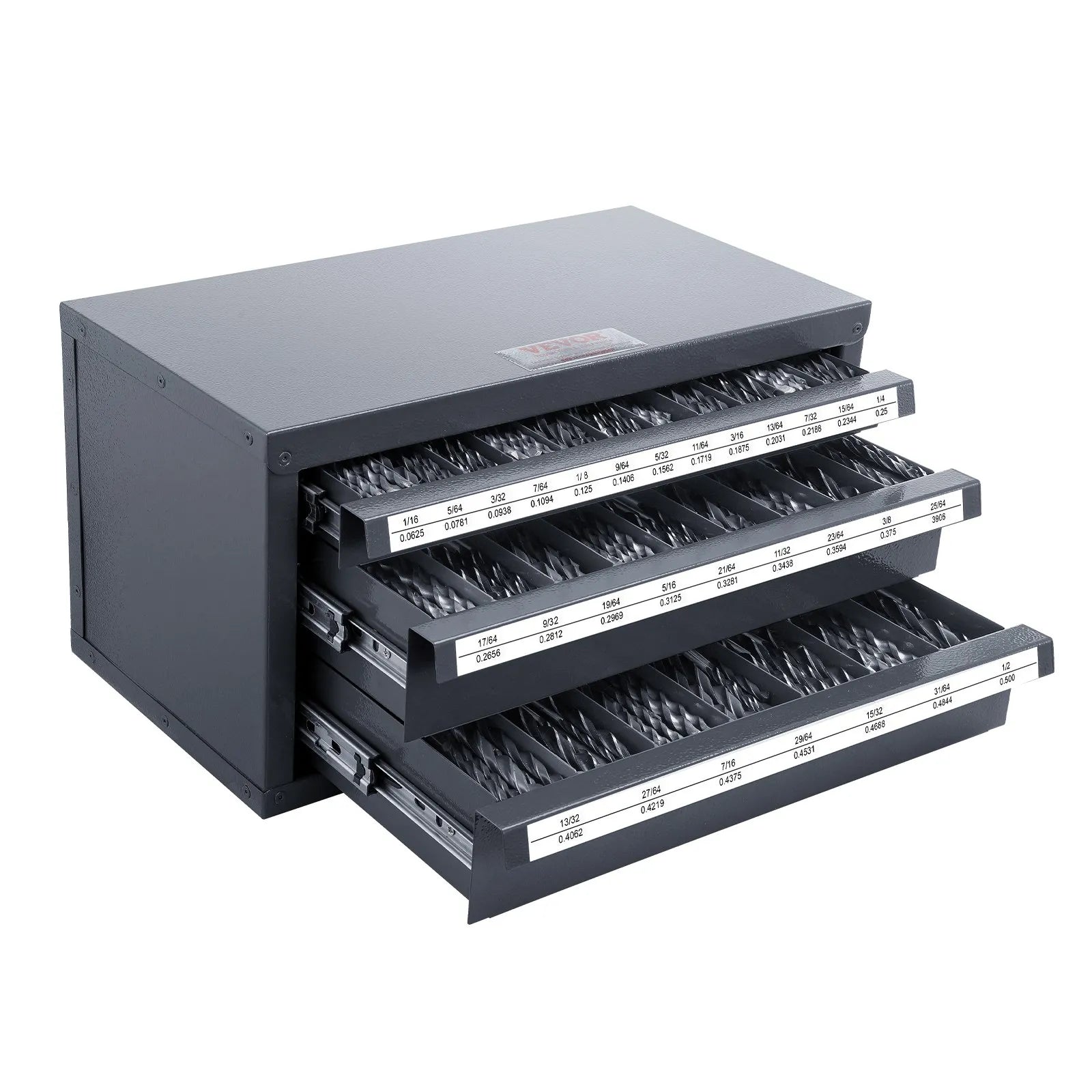 VEVOR Drill Bit Dispenser Cabinet, Three-Drawer Drill Bit Organizer Cabinet for 1/16" to 1/2", Steel Drill Dispenser Organizer Cabinet with Labels, Stackable Drill Dispenser for Drill Bit Storage