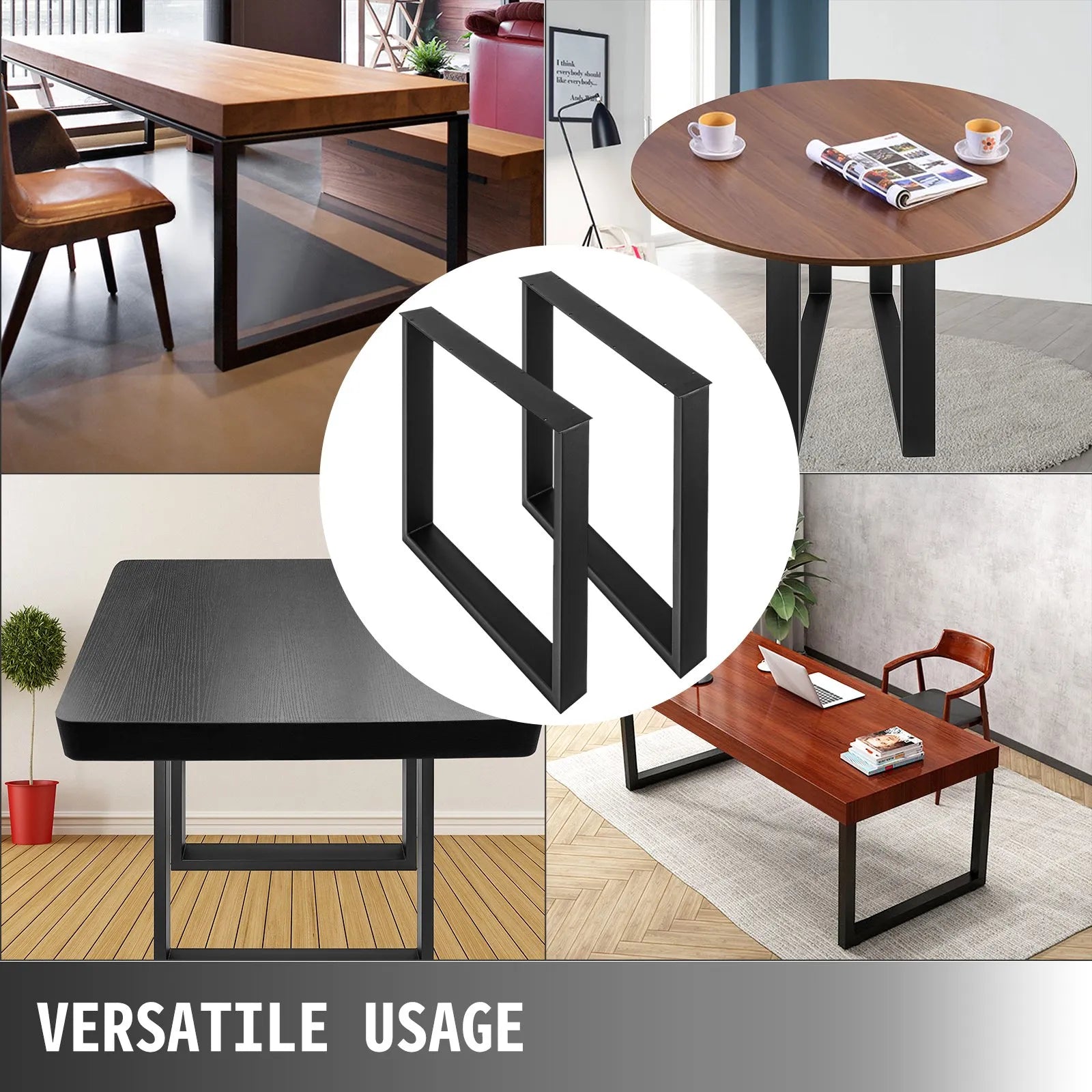 VEVOR Black Metal Table Legs Set of 2 Steel Table Legs 35x28 Inch Dining Table Legs Office Table Legs Computer Desk Legs Steel Bench Legs Country Style Table Legs DIY Furniture Legs