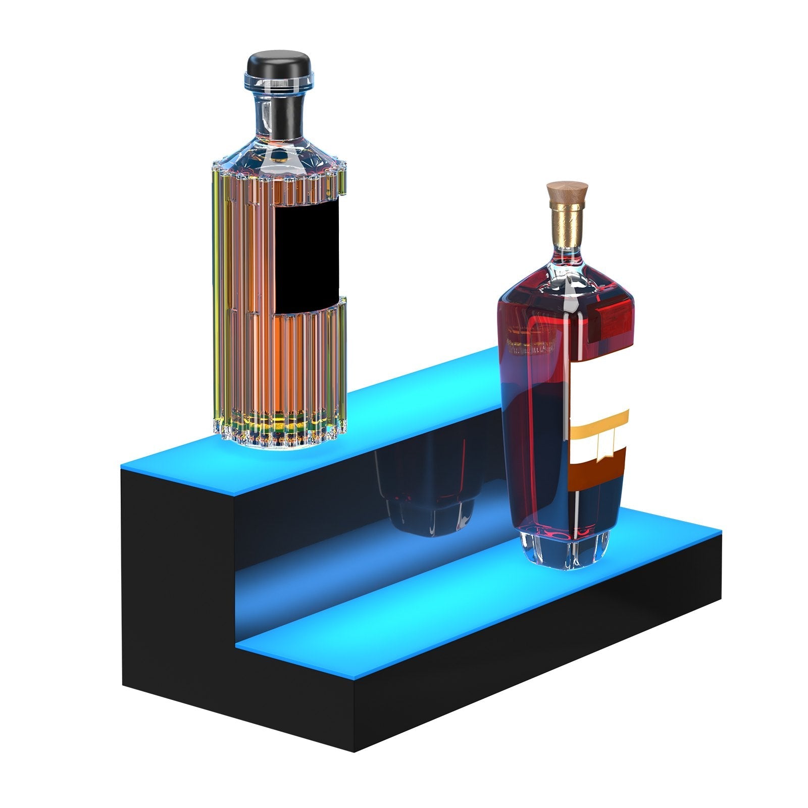 VEVOR LED Lighted Liquor Bottle Display, 2 Tiers 16 Inches, Supports USB, Illuminated Home Bar Shelf with RF Remote & App Control 7 Static Colors 1-4 H Timing, Acrylic Lighting Shelf for 8 Bottles