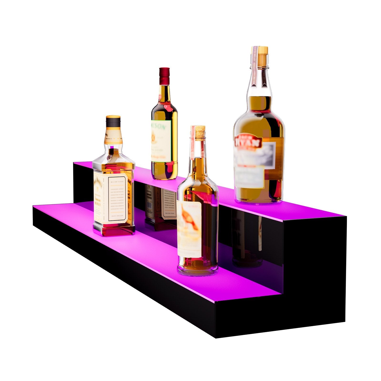 VEVOR LED Lighted Liquor Bottle Display, 2 Tiers 40 Inches, Illuminated Home Bar Shelf with RF Remote & App Control 7 Static Colors 1-4 H Timing, Acrylic Drinks Lighting Shelf for Holding 20 Bottles