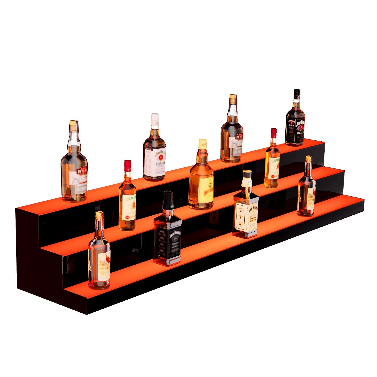 VEVOR LED Lighted Liquor Bottle Display, 3 Tiers 60 Inches, Illuminated Home Bar Shelf with RF Remote & App Control 7 Static Colors 1-4 H Timing, Acrylic Drinks Lighting Shelf for Holding 54 Bottles