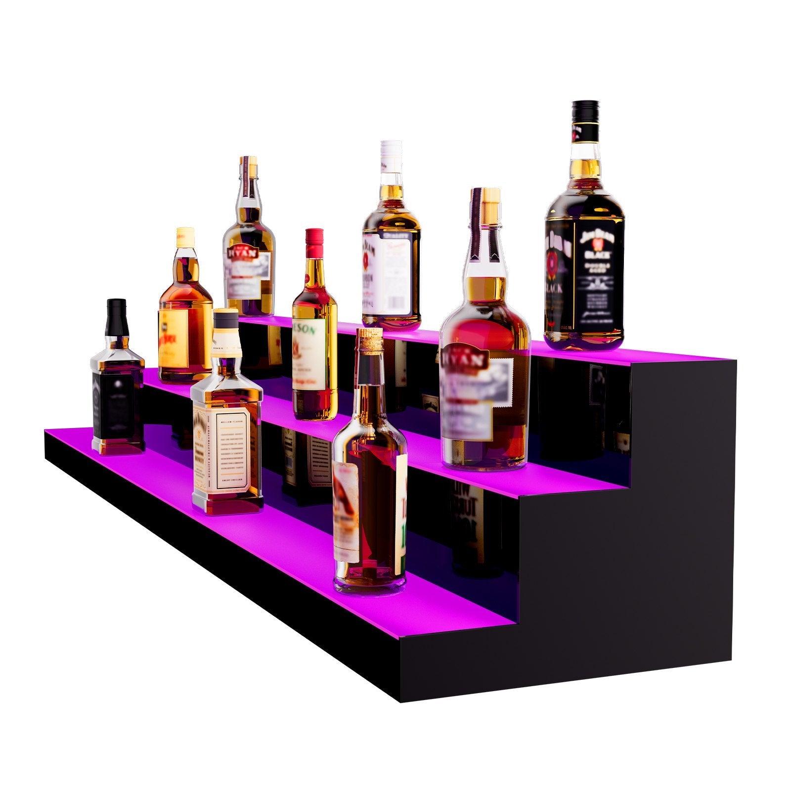 VEVOR LED Lighted Liquor Bottle Display, 3 Tiers 60 Inches, Illuminated Home Bar Shelf with RF Remote & App Control 7 Static Colors 1-4 H Timing, Acrylic Drinks Lighting Shelf for Holding 54 Bottles