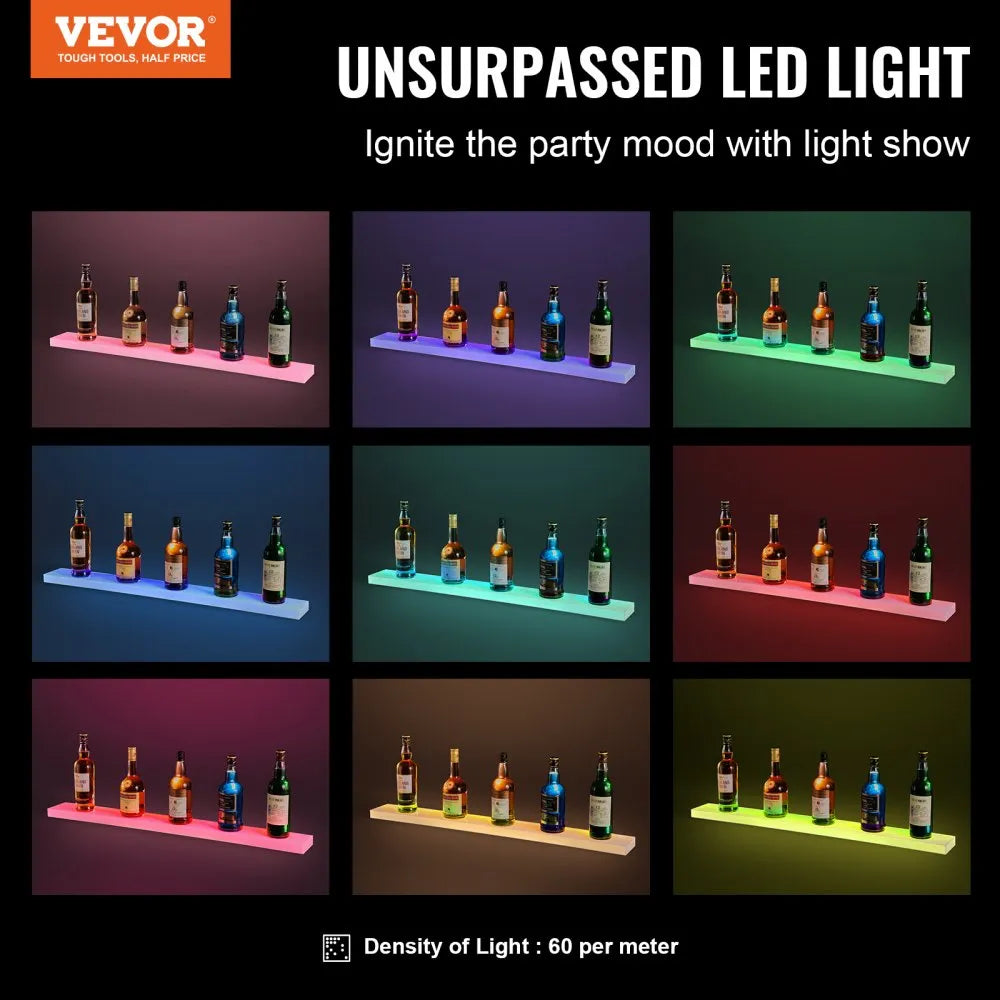 VEVOR Wall Mounted LED Lighted Liquor Bottle Display Home Bar Shelf 40" 1-Step