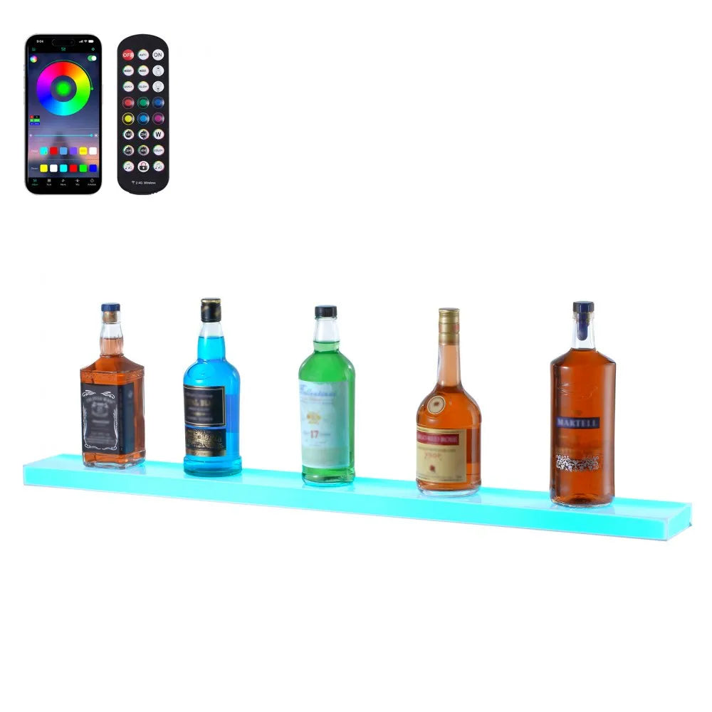 VEVOR Wall Mounted LED Lighted Liquor Bottle Display Home Bar Shelf 40" 1-Step