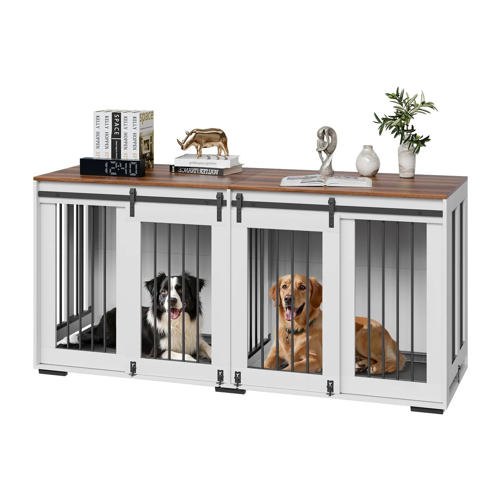 VEVOR Dog Crate Furniture 72 in Indoor Wooden Dog Kennel with Tray Heavy Duty