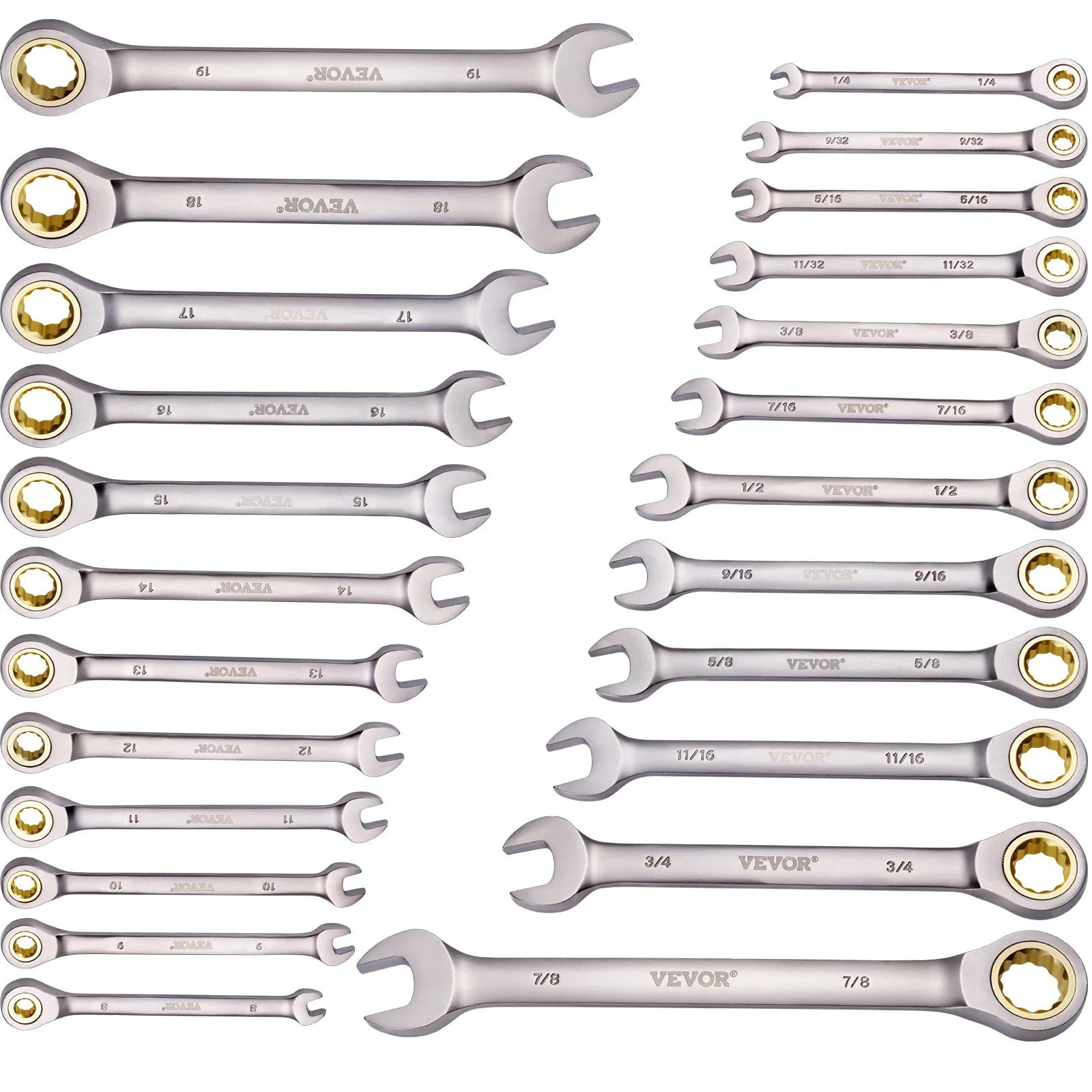 VEVOR Combination Wrench Set 24 PCS SAE 1/4" - 7/8" Metric 8-19mm Organizer Rack