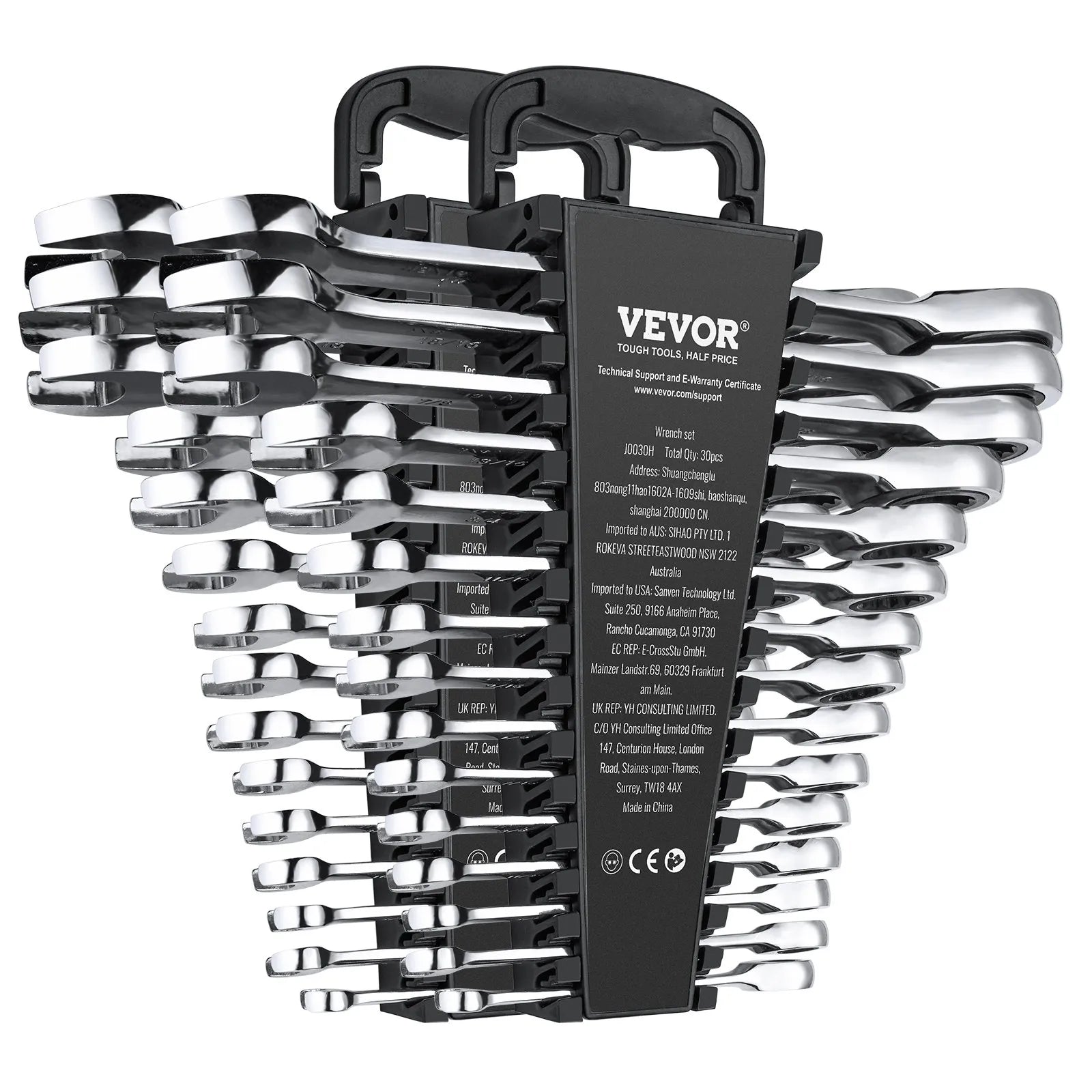 VEVOR Combination Wrench Set 30 PCS SAE 1/4" to 1", Metric 8-24mm Organizer Rack