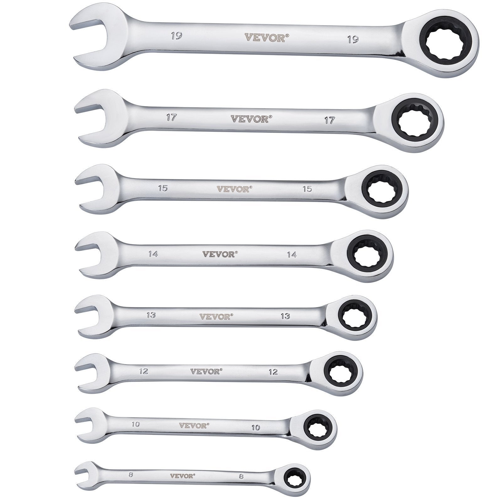 VEVOR Combination Wrench Set 8-Piece Metric 8 mm to 19 mm with Organizer Rack