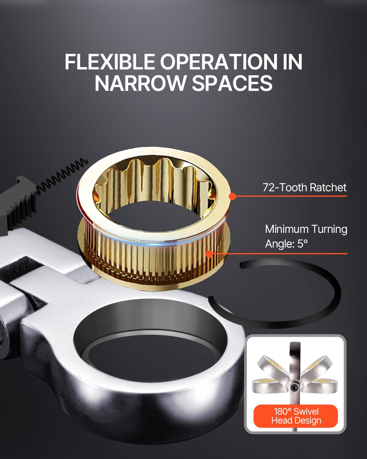 VEVOR Flex-Head Ratcheting Wrench Set 8 PCS SAE 5/16"-3/4" with Roll-up Pouch