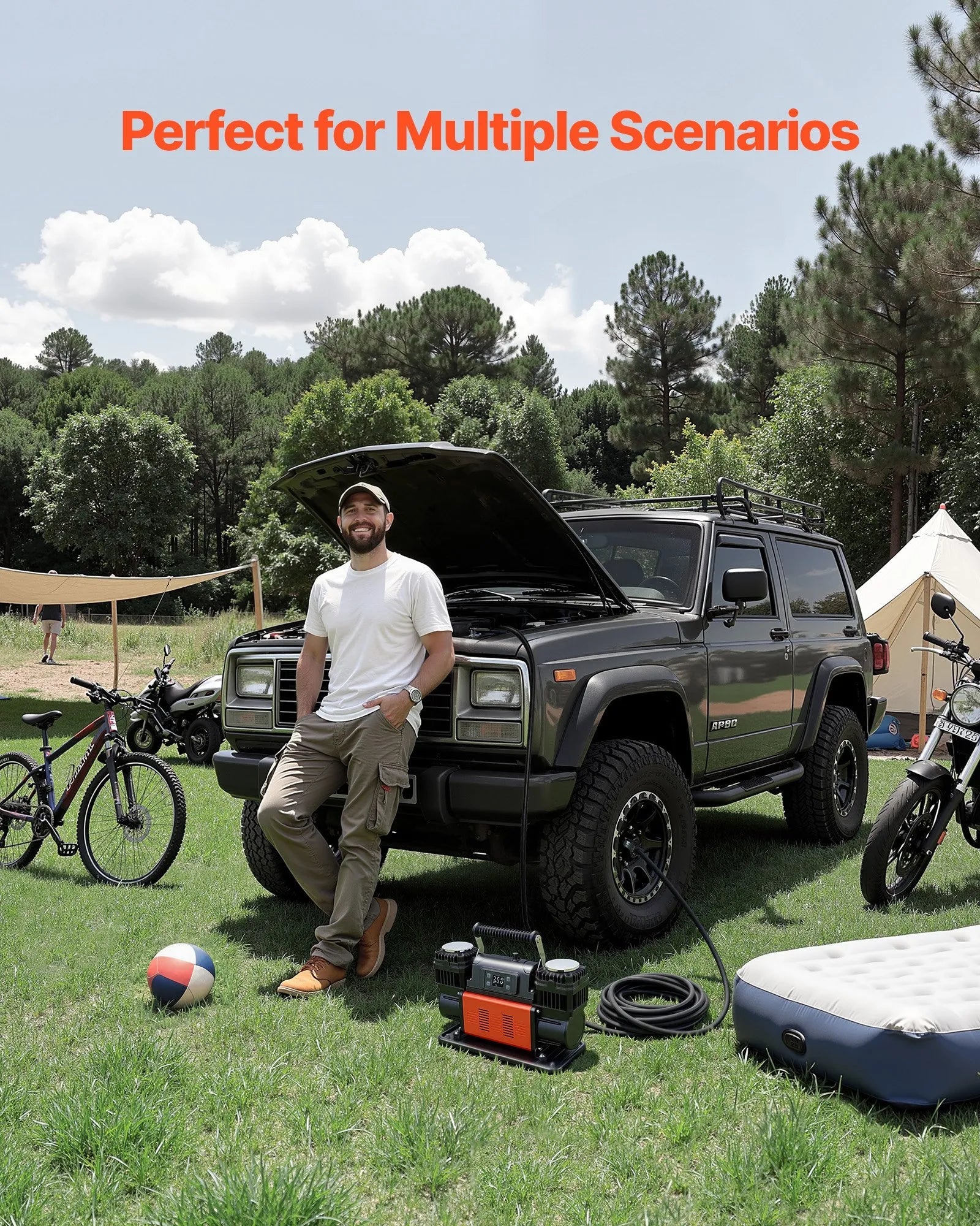 VEVOR Dual-Cylinder Heavy Duty Air Compressor, 10.6CFM Auto-Stop Portable Tire Inflator, 12V 150PSI Offroad Air Pump with LCD Digital Display & Adapters for Truck Car SUV 4 x 4 Vehicle RV