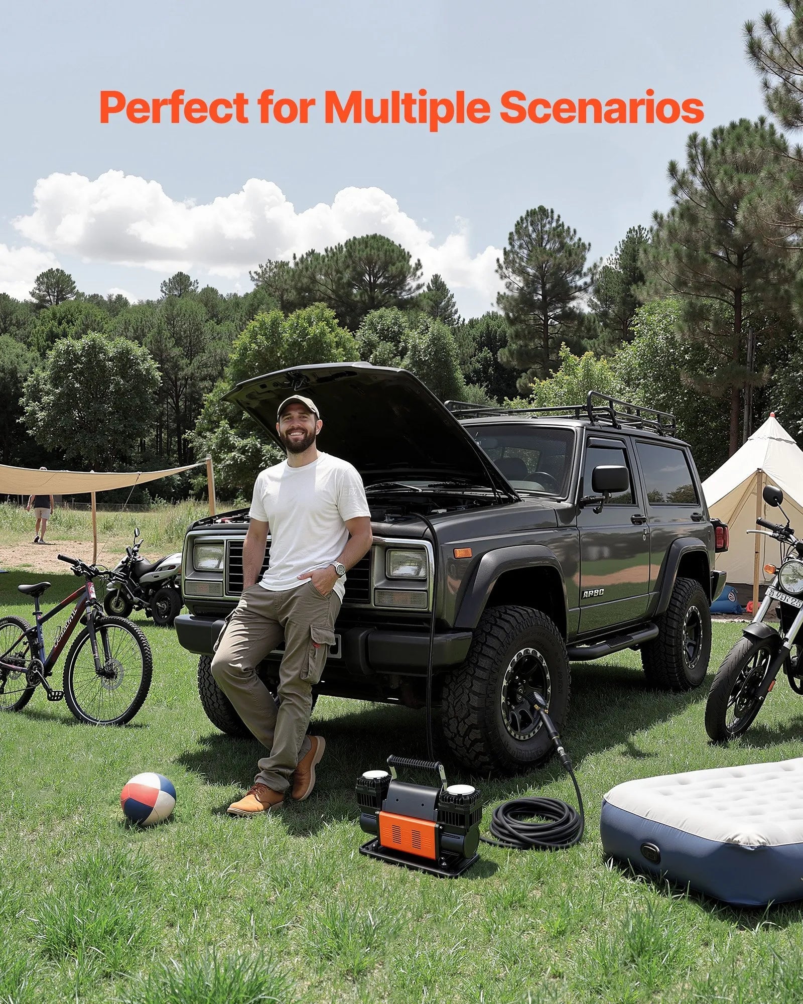 VEVOR Dual-Cylinder Heavy Duty Air Compressor, 10.6CFM Portable Tire Inflator, 12V 150PSI Offroad Air Pump with Digital Pressure Gauge & Adapters for Truck Car SUV 4 x 4 Vehicle RV