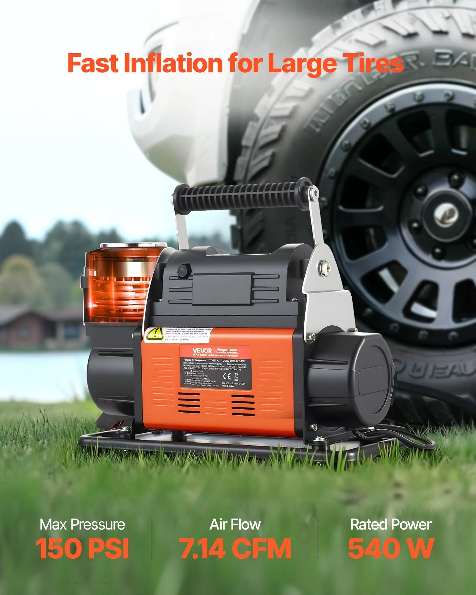 VEVOR 12V Heavy Duty Air Compressor, Auto-Stop Portable Tire Inflator with LCD Digital Display, 7.14 CFM 150PSI Offroad Air Pump with Adapters for Trucks Car SUV 4 x 4 Vehicle RV