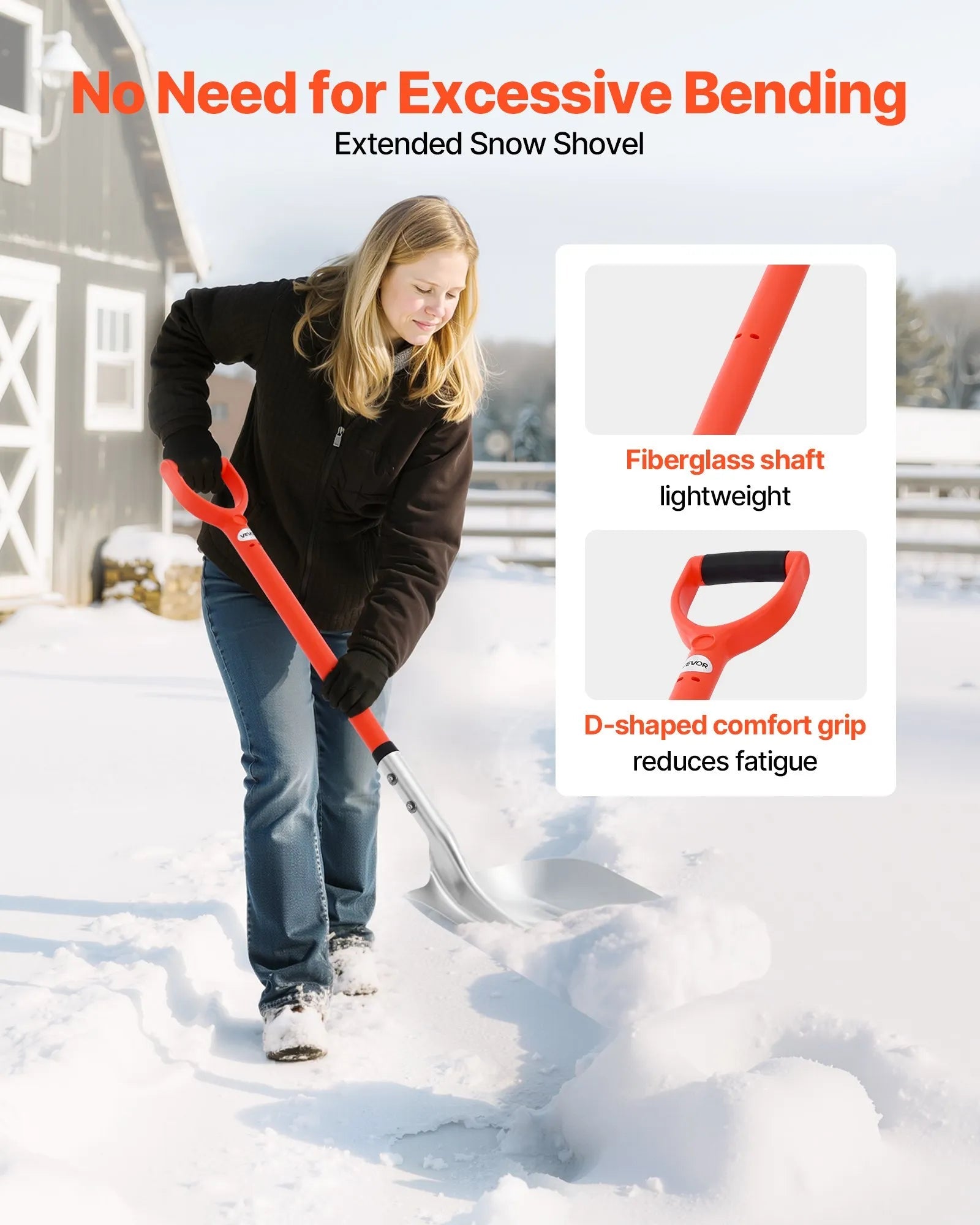 VEVOR Snow Shovel for Driveway, 14 in Wide Aluminum Alloy Snow Shovel with D-shaped Handles, Large Capacity Snowplow Shovels, Lightweight Snows Removal Tool for Garden Car Camping