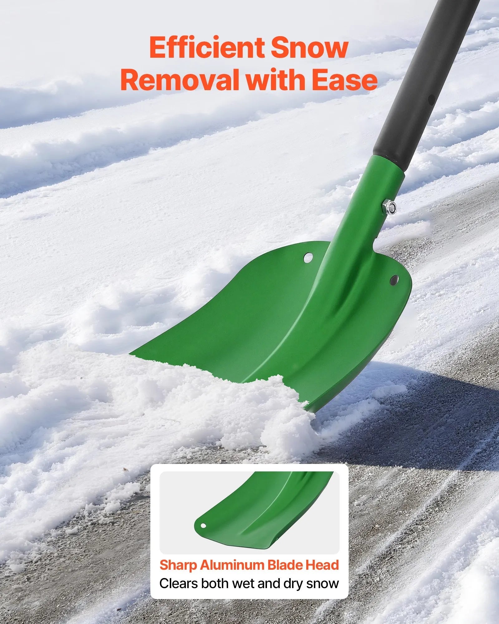VEVOR Snow Shovel for Driveway, 8.5 in Wide Aluminum Alloy Snow Shovel with T-shaped Handles, Large Capacity Snowplow Shovels, Portable & Lightweight Snows Removal Tool for Garden Car Camping