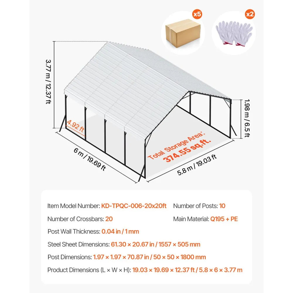 VEVOR Metal Carport 20 x 20 ft Outdoor Car Shelter Garage for Boats Heavy Duty