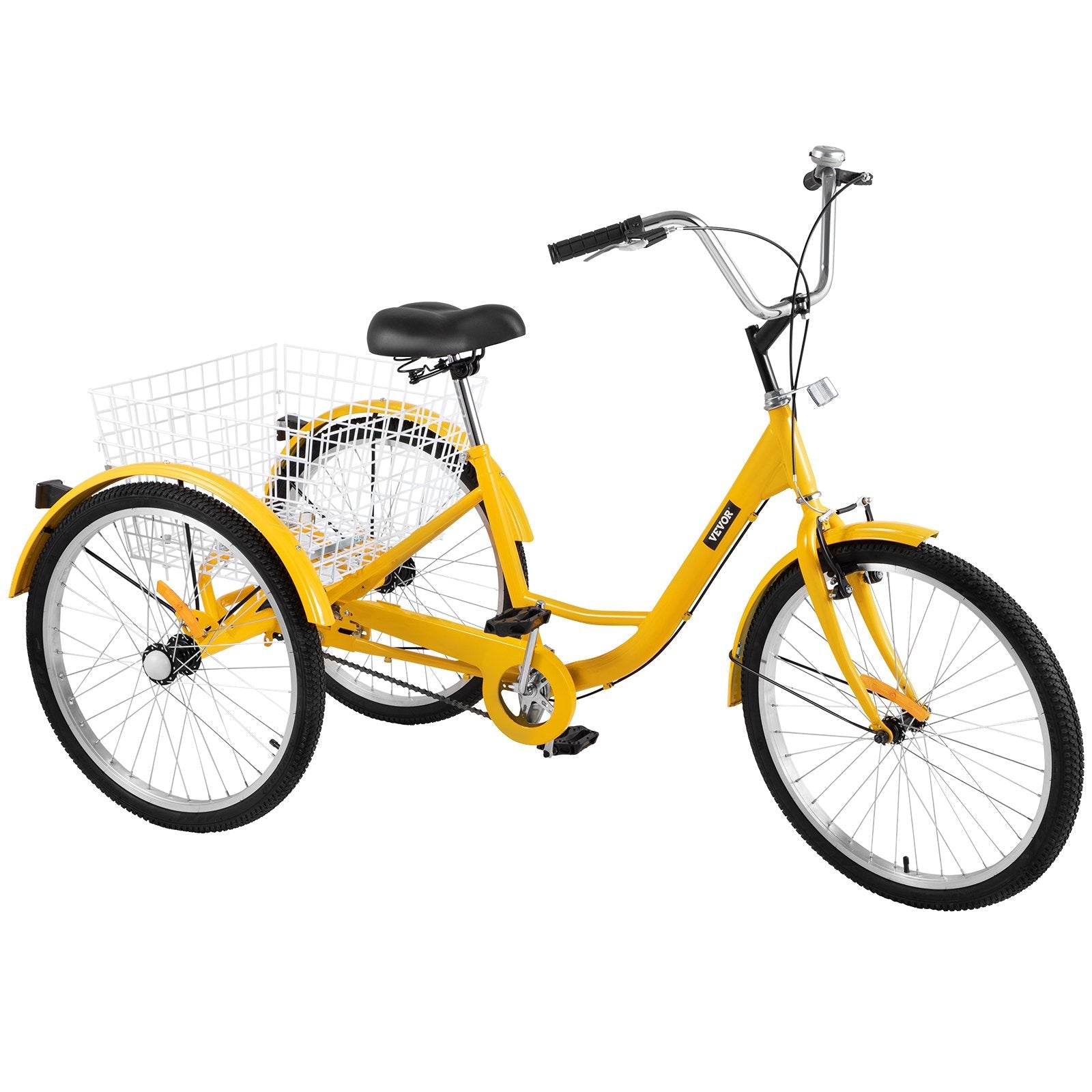 VEVOR Yellow Adult Tricycle 24'' 1-Speed 3 Wheel Bikes, Foldable Adult Tricycle 3 Wheel Bike Trike for Adults