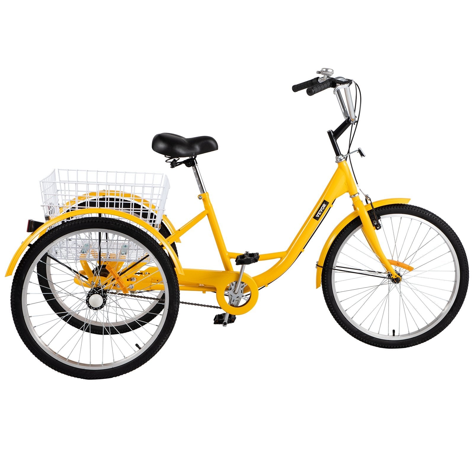 VEVOR Yellow Adult Tricycle 24'' 1-Speed 3 Wheel Bikes, Foldable Adult Tricycle 3 Wheel Bike Trike for Adults
