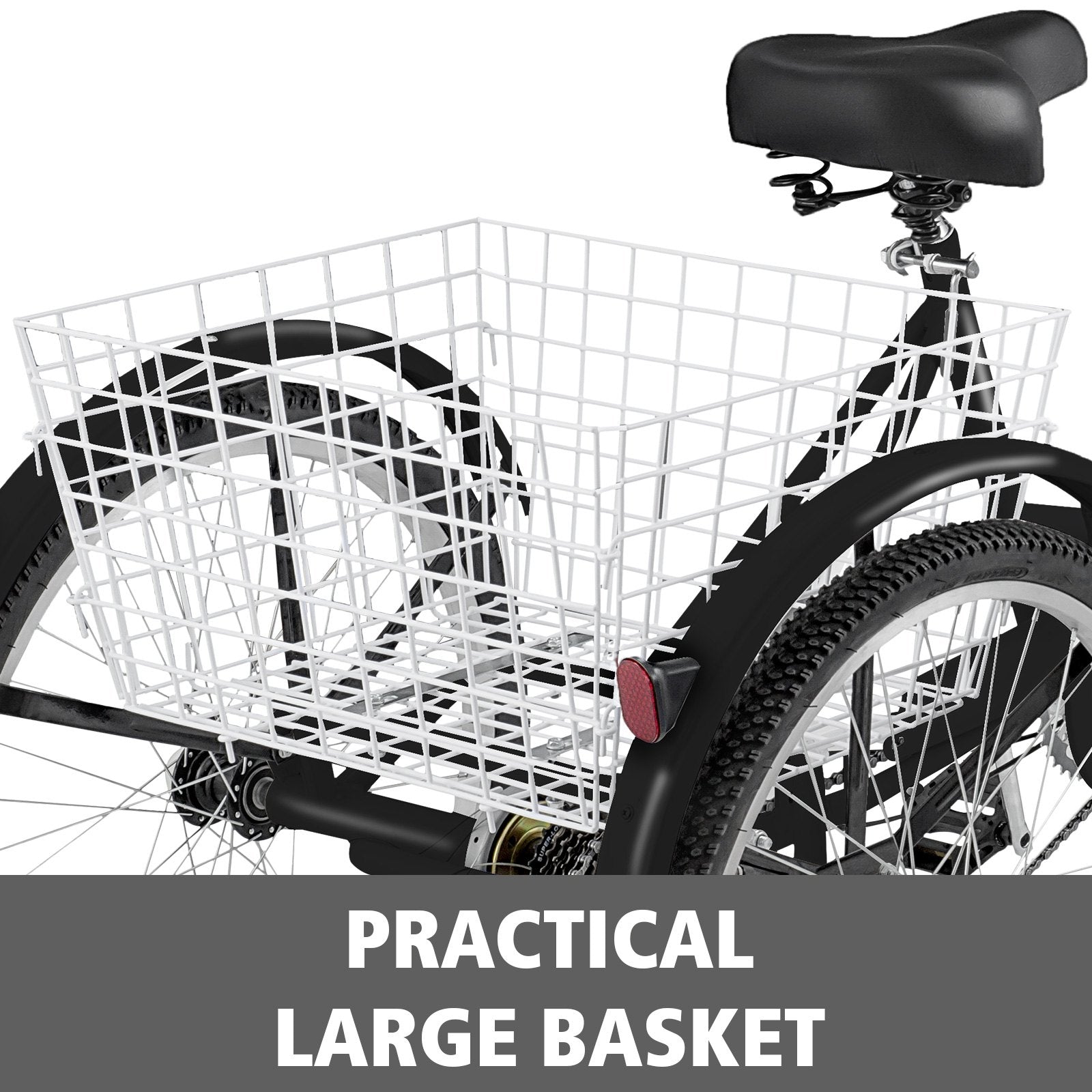VEVOR Adult Tricycle Single Speed 7 Speed Three Wheel Bike Cruise Bike 24inch Seat Adjustable Trike with Bell, Brake System and Basket Cruiser Bicycles Size for Shopping