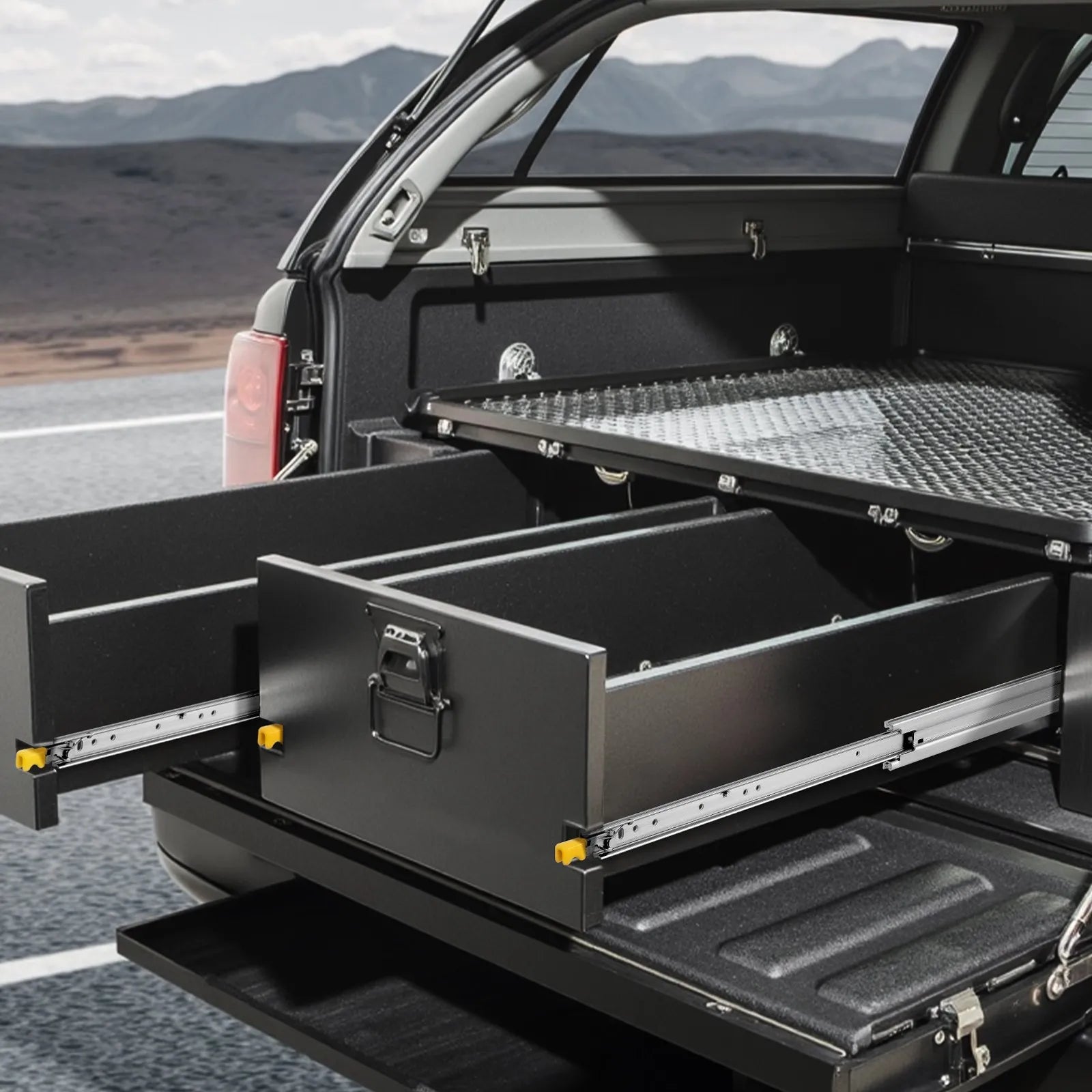 44 in Heavy-Duty Locking Full Extension Drawer Slides, 500 lb Capacity, Ball Bearing Side Mount Rails (1 Pair)
