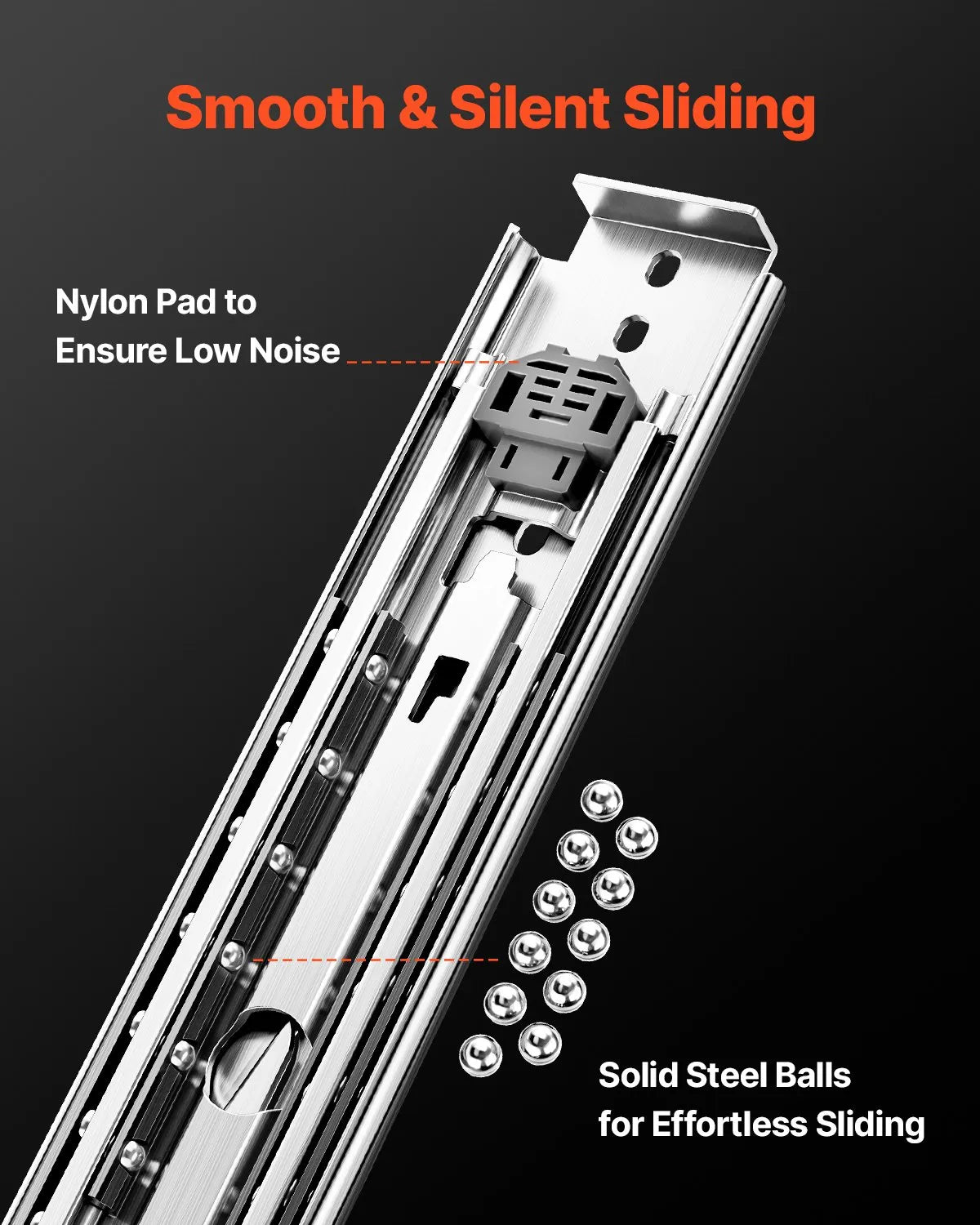 VEVOR 1 Pair Full Extension Drawer Slides 18 20 22 28 30 32 36 38 40 44 48 52 56 60 in, 500 lbs Load Capacity Drawer Slides, Ball Bearing with Lock Side Mount Drawer Slide Rail